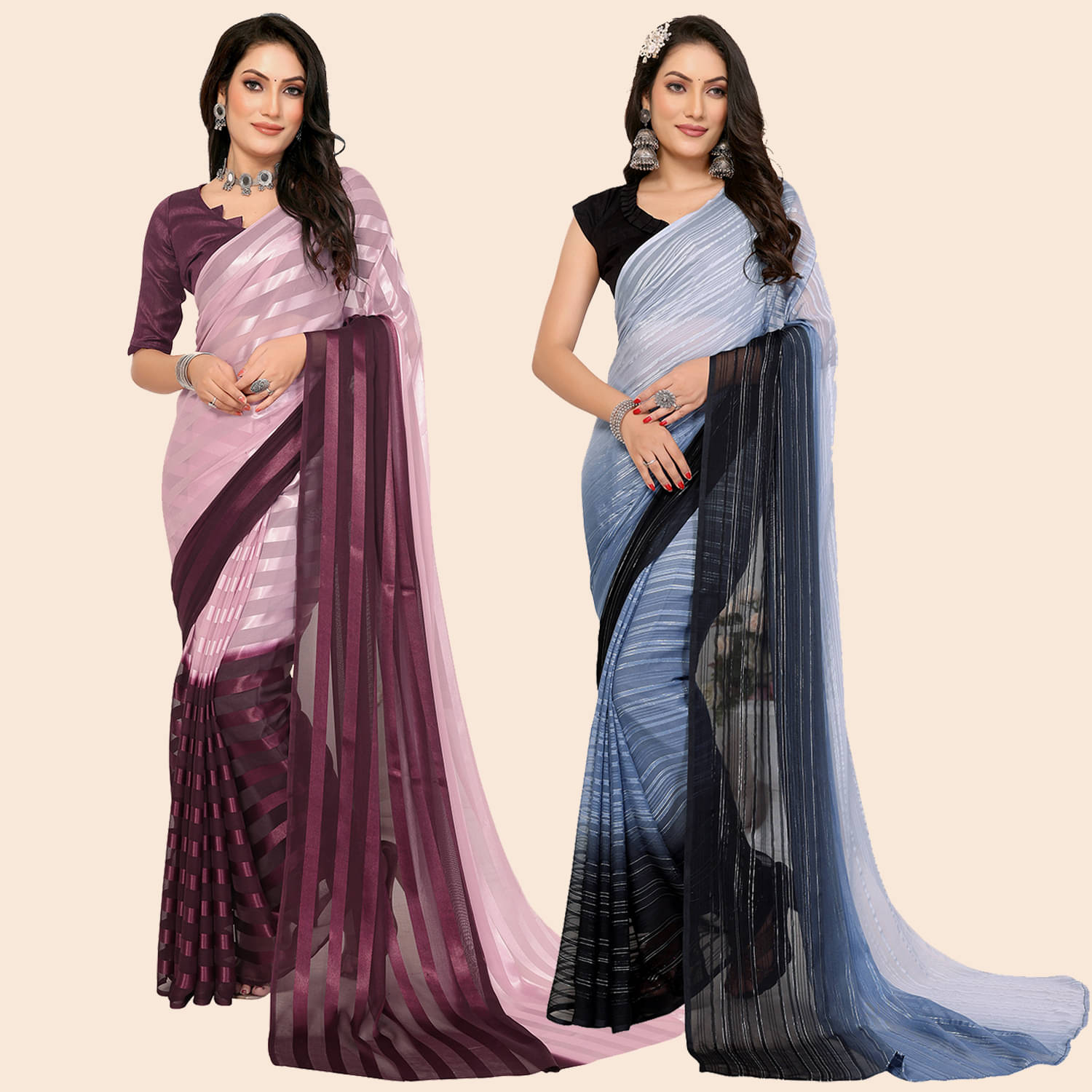     			ANAND SAREES Satin Striped Saree With Unstitched Blouse Piece ( Multicolor )