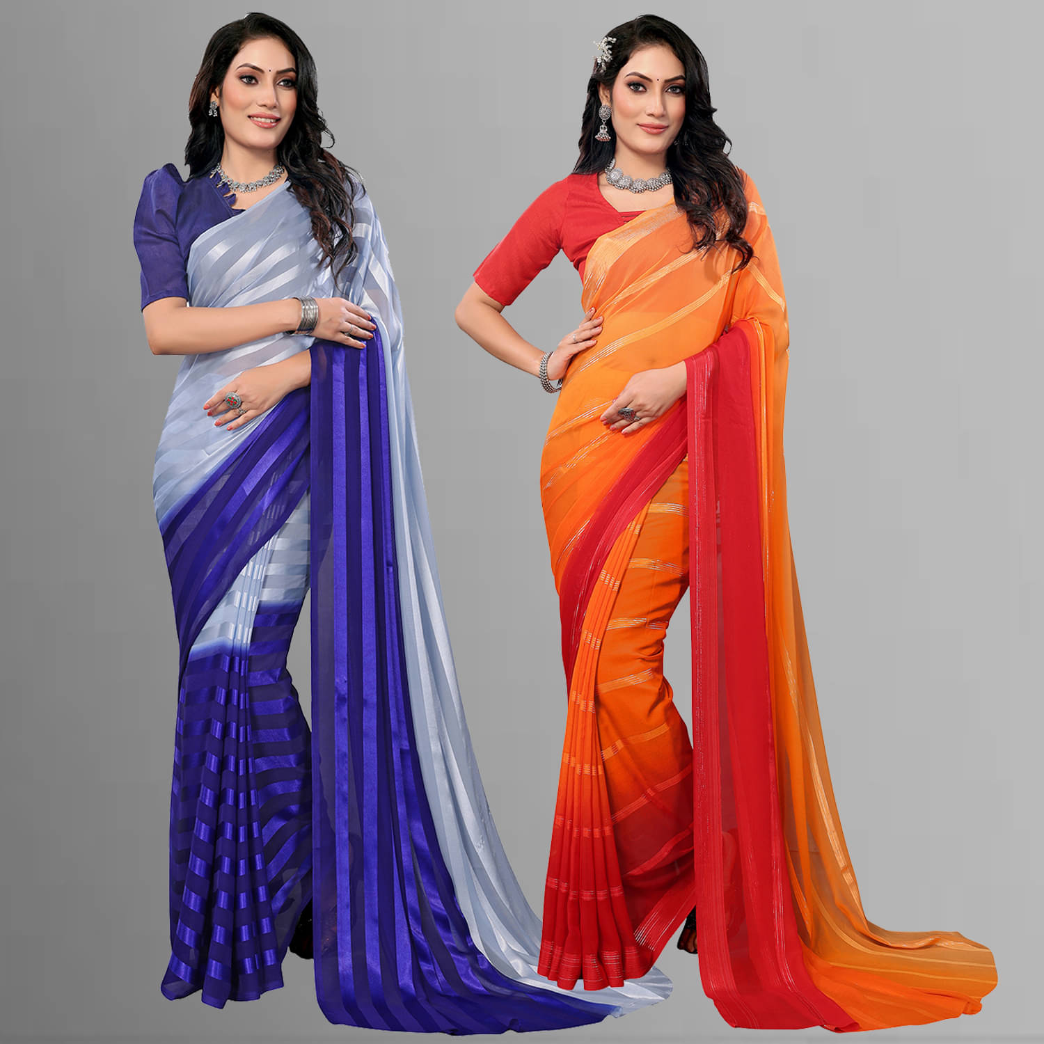 ANAND SAREES Satin Striped Saree With Unstitched Blouse Piece ( Multicolor ) ANAND SAREES Satin Striped Saree With Unstitched Blouse Piece ( Multicolor )