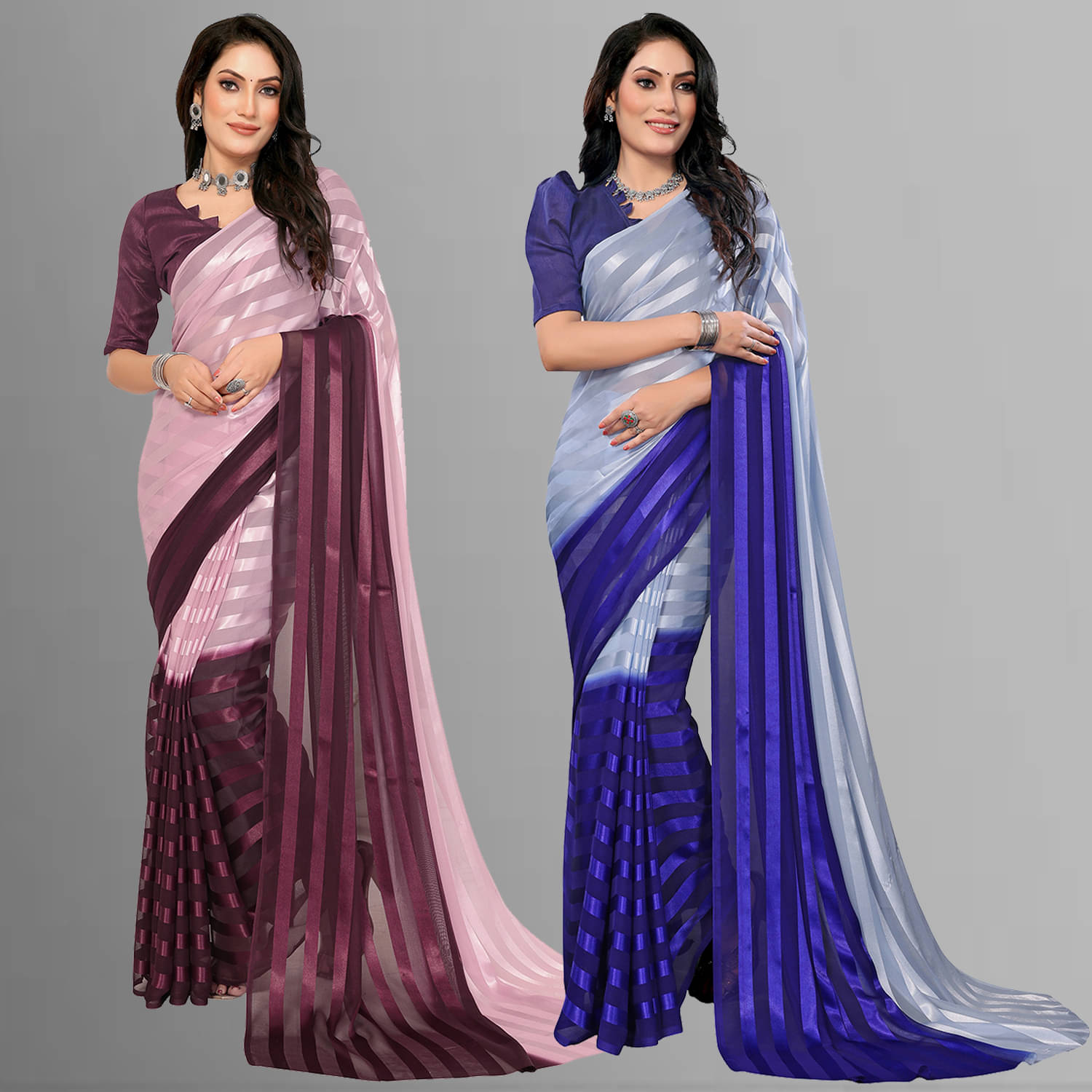 ANAND SAREES Satin Striped Saree With Unstitched Blouse Piece ( Multicolor ) ANAND SAREES Satin Striped Saree With Unstitched Blouse Piece ( Multicolor )