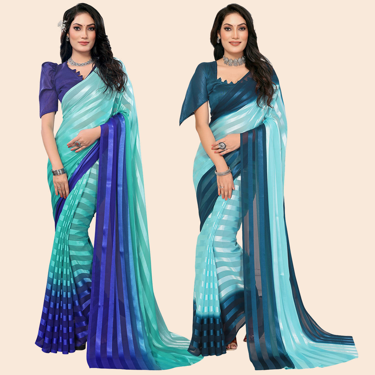     			ANAND SAREES Satin Striped Saree With Unstitched Blouse Piece ( Multicolor )