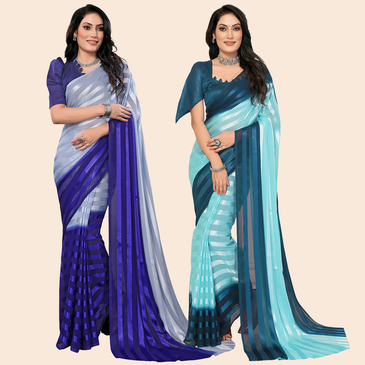     			ANAND SAREES Satin Striped Saree With Unstitched Blouse Piece ( Multicolor )