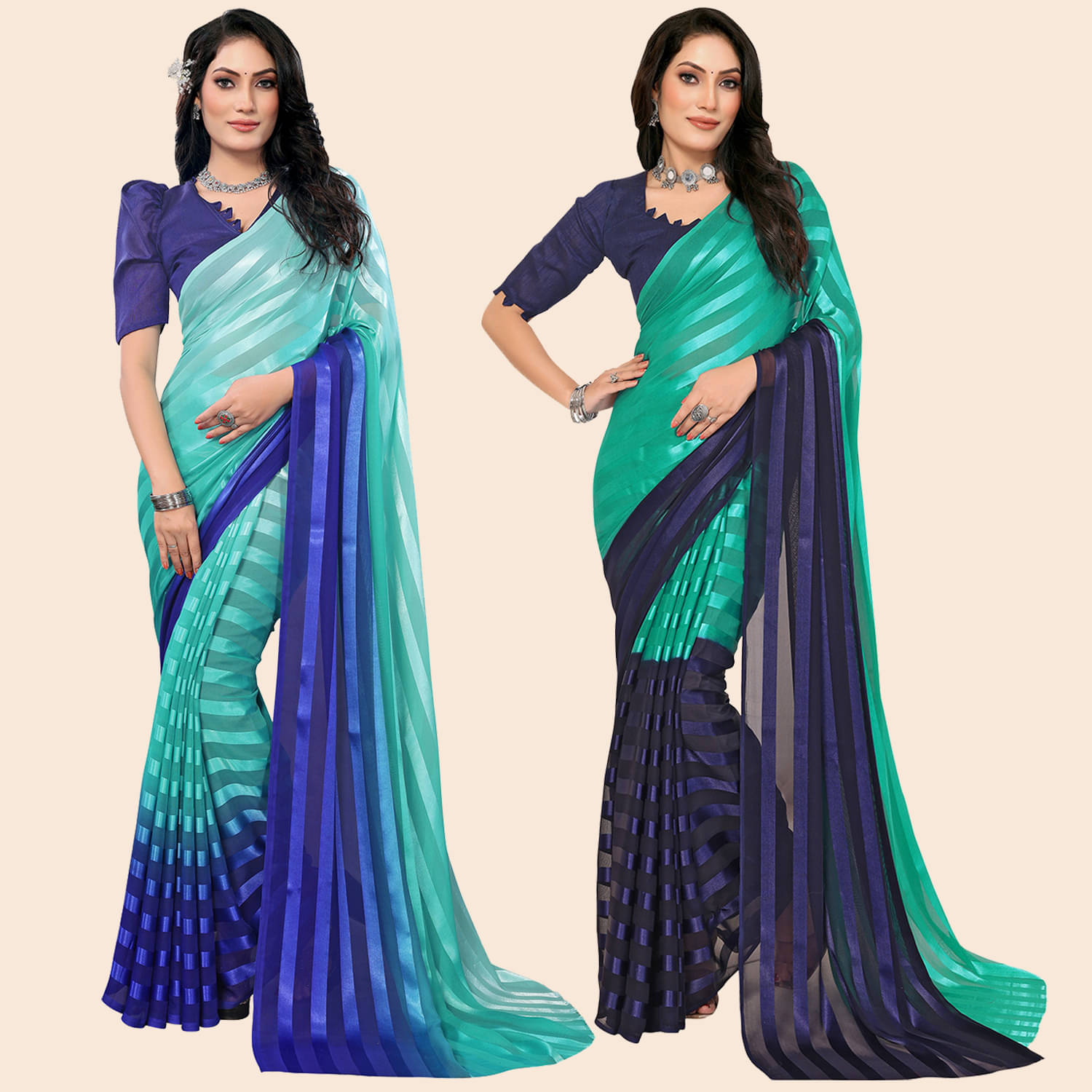     			ANAND SAREES Satin Striped Saree With Unstitched Blouse Piece ( Multicolor )