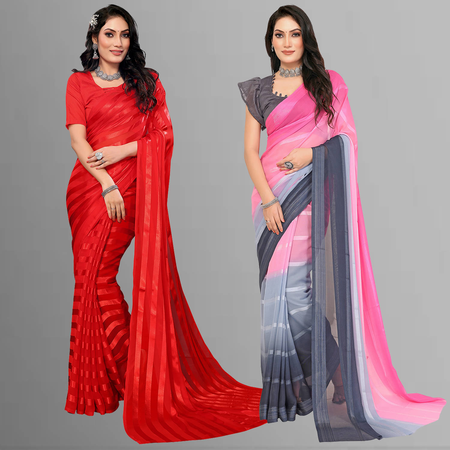     			ANAND SAREES Satin Striped Saree With Unstitched Blouse Piece ( Multicolor )