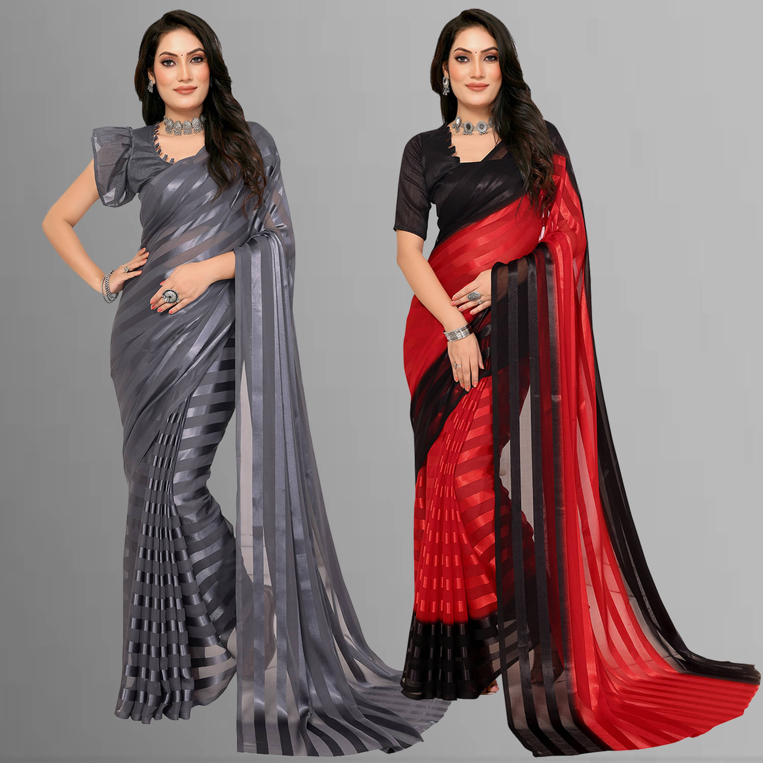     			ANAND SAREES Satin Striped Saree With Unstitched Blouse Piece ( Multicolor )