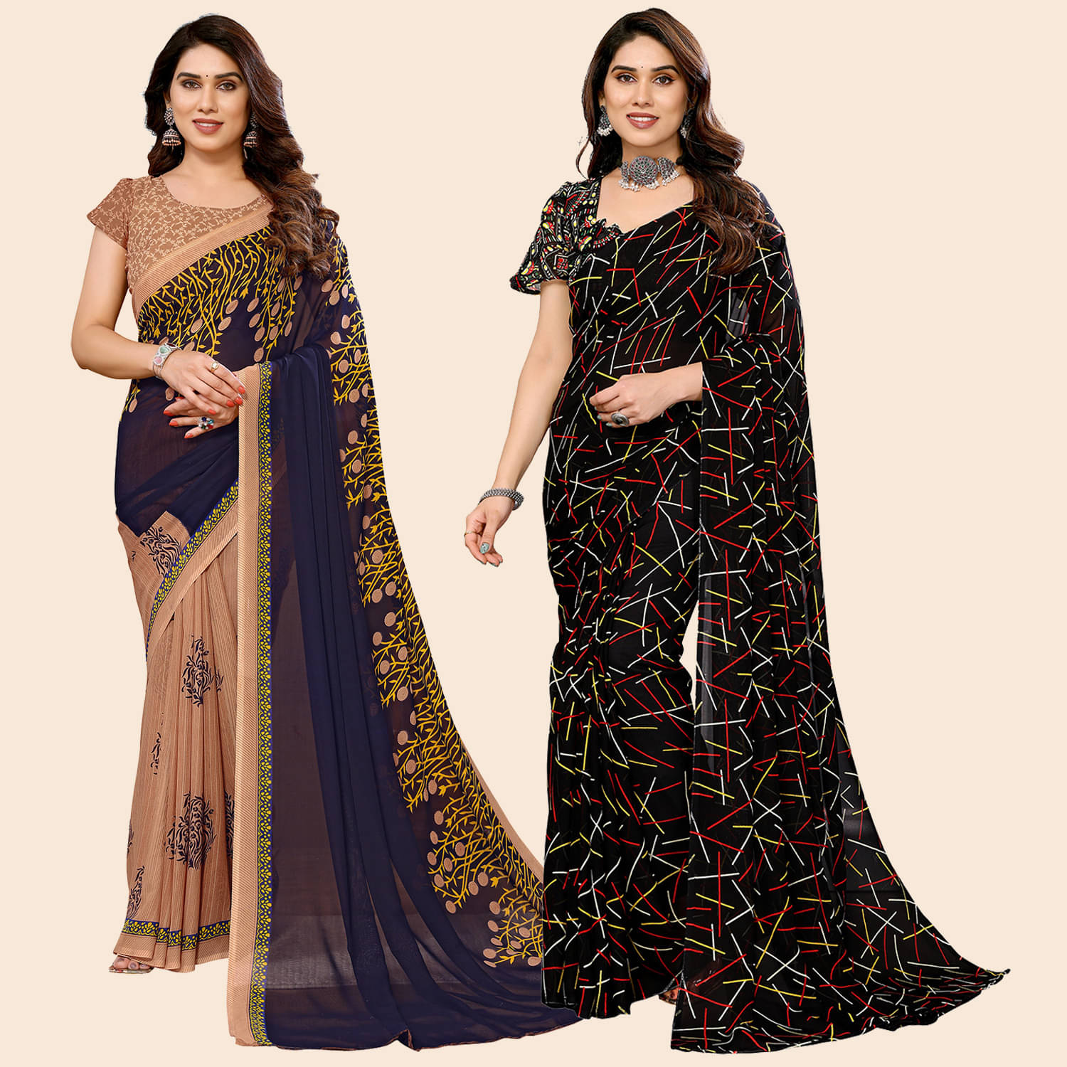 ANAND SAREES Georgette Printed Saree With Unstitched Blouse Piece ( Multicolor )     			ANAND SAREES Georgette Printed Saree With Unstitched Blouse Piece ( Multicolor )