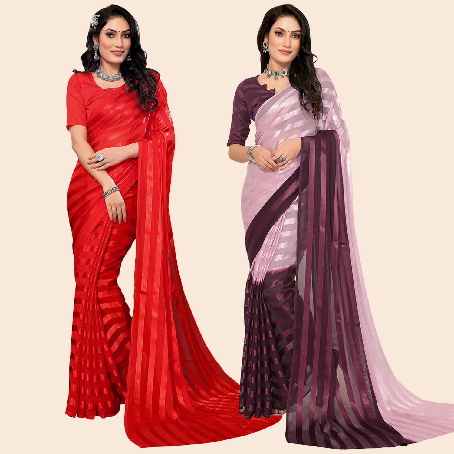     			ANAND SAREES Satin Striped Saree With Unstitched Blouse Piece ( Multicolor )