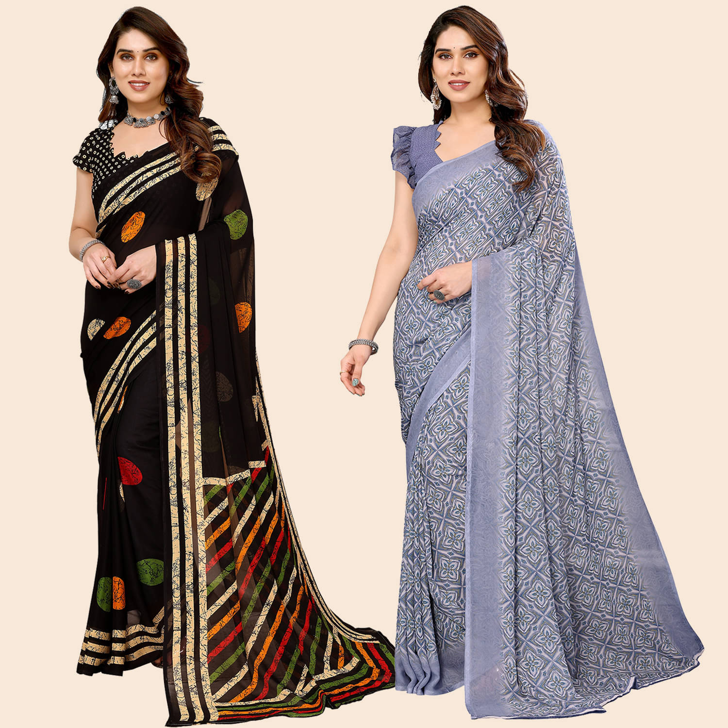ANAND SAREES Georgette Printed Saree With Unstitched Blouse Piece ( Multicolor ) ANAND SAREES Georgette Printed Saree With Unstitched Blouse Piece ( Multicolor )