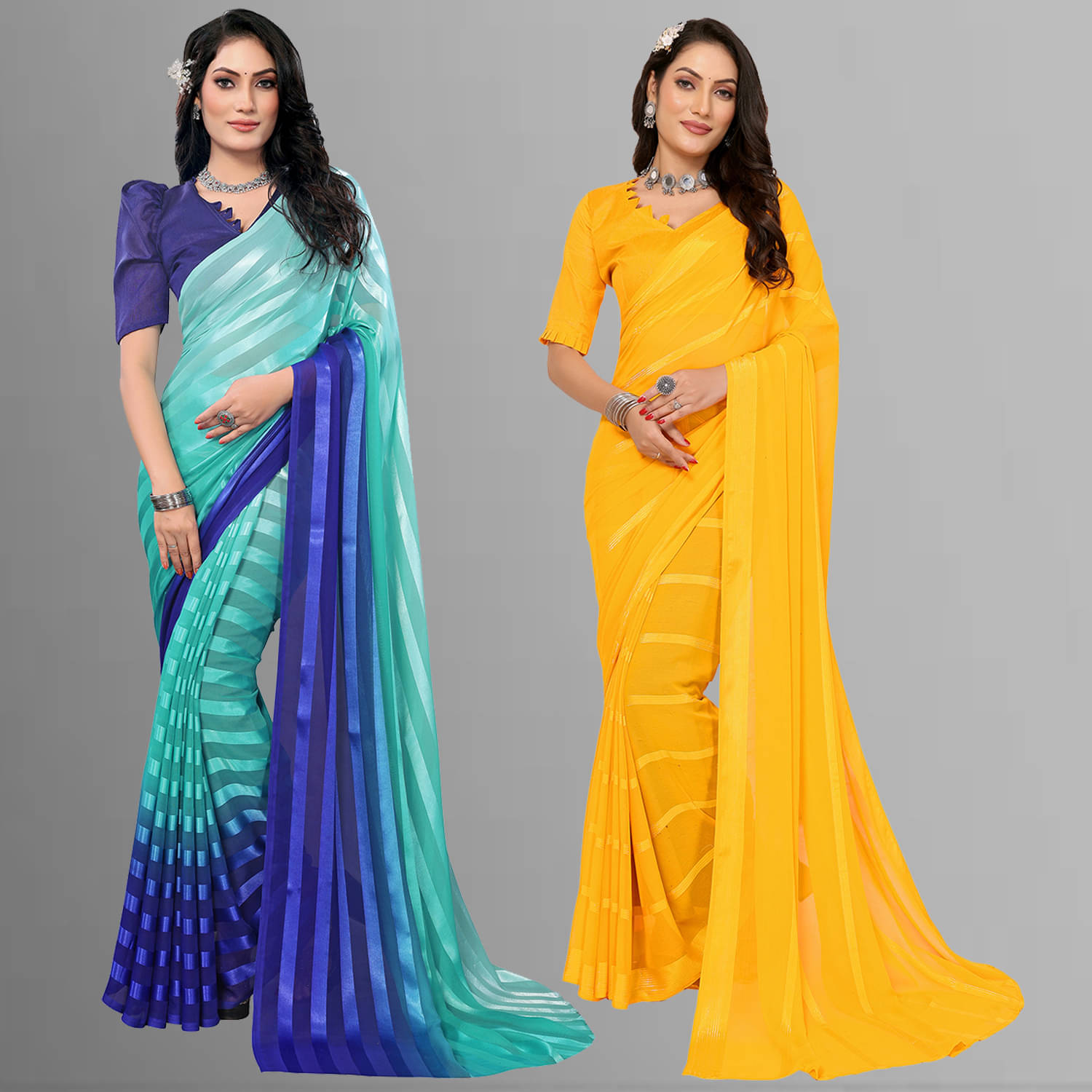 ANAND SAREES Satin Striped Saree With Unstitched Blouse Piece ( Multicolor ) ANAND SAREES Satin Striped Saree With Unstitched Blouse Piece ( Multicolor )