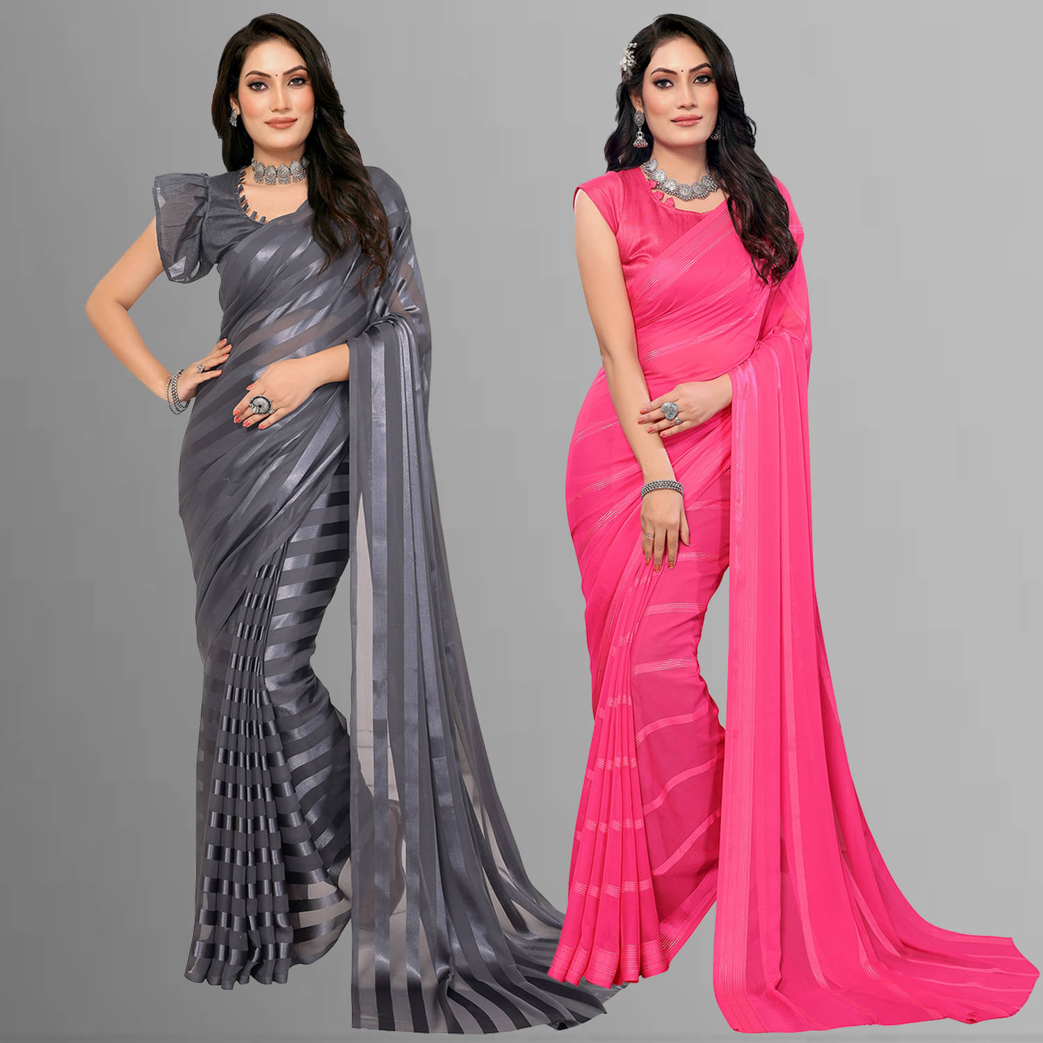 ANAND SAREES Satin Striped Saree With Unstitched Blouse Piece ( Multicolor ) ANAND SAREES Satin Striped Saree With Unstitched Blouse Piece ( Multicolor )