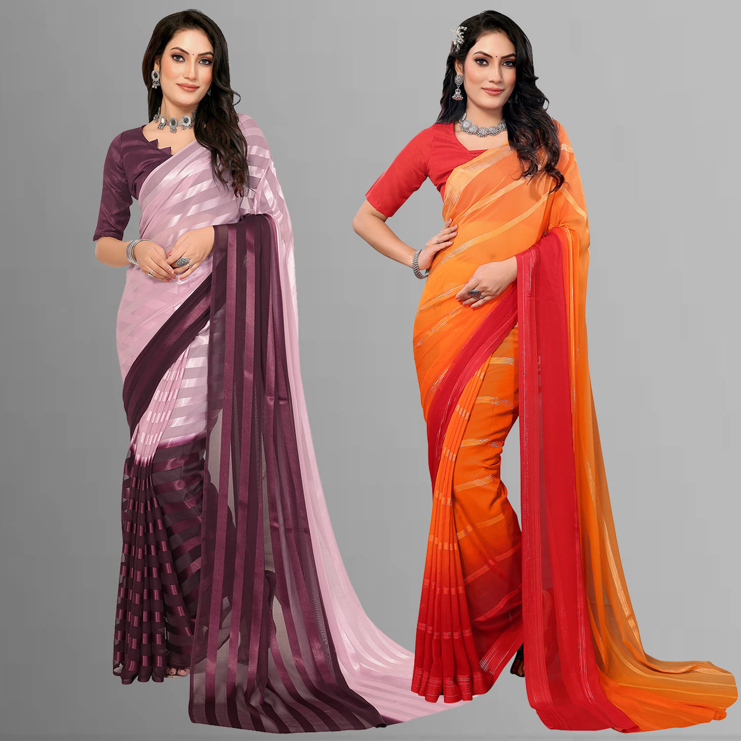 ANAND SAREES Satin Striped Saree With Unstitched Blouse Piece ( Multicolor ) ANAND SAREES Satin Striped Saree With Unstitched Blouse Piece ( Multicolor )