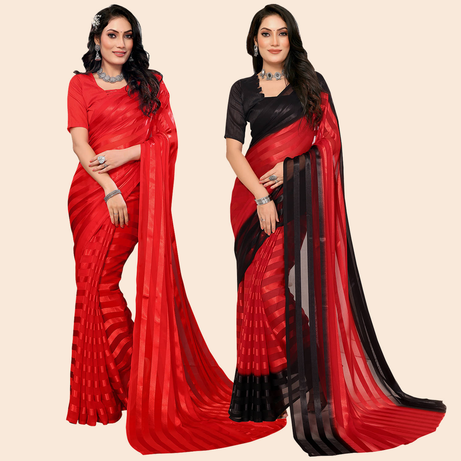 ANAND SAREES Satin Striped Saree With Unstitched Blouse Piece ( Multicolor ) ANAND SAREES Satin Striped Saree With Unstitched Blouse Piece ( Multicolor )