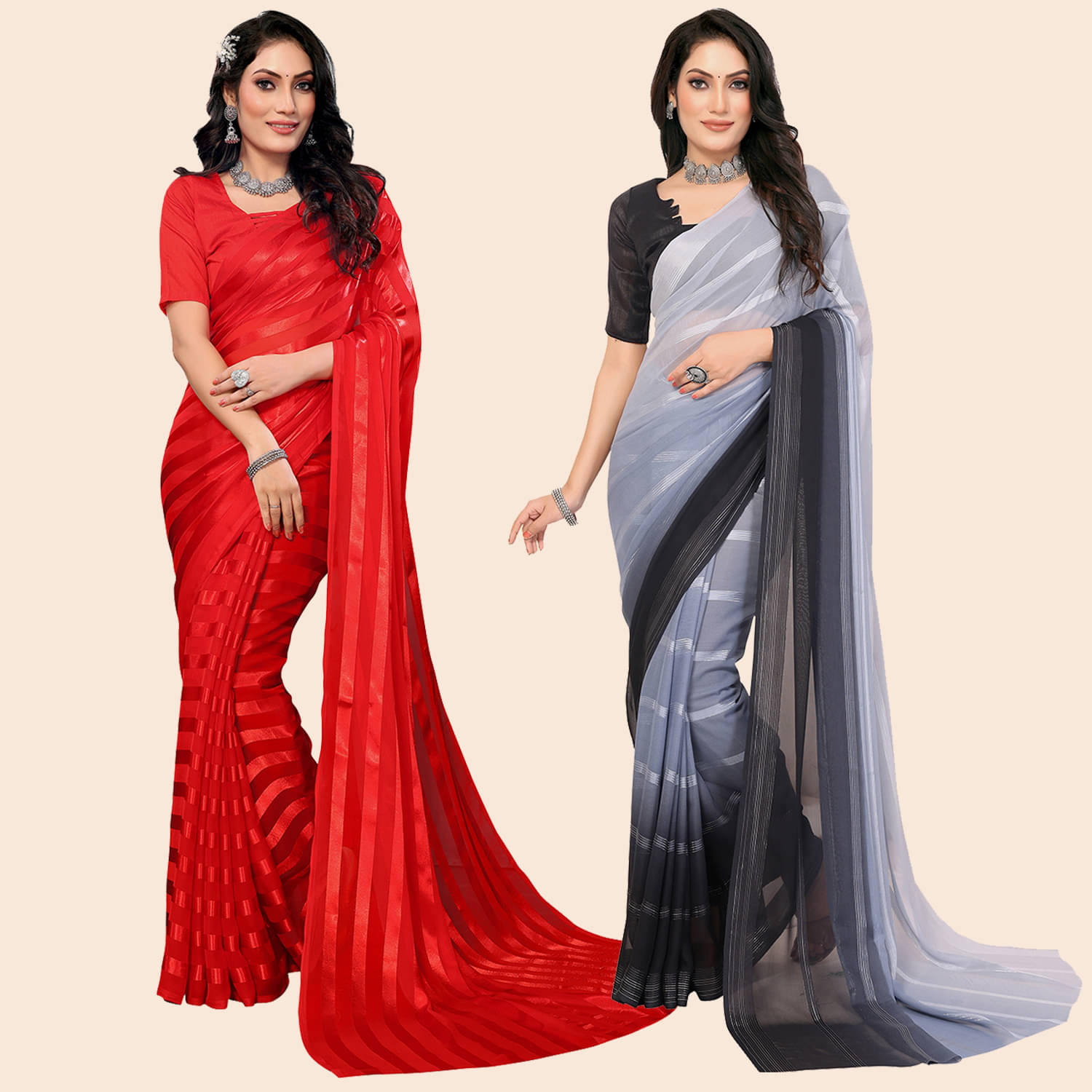ANAND SAREES Satin Striped Saree With Unstitched Blouse Piece ( Multicolor ) ANAND SAREES Satin Striped Saree With Unstitched Blouse Piece ( Multicolor )