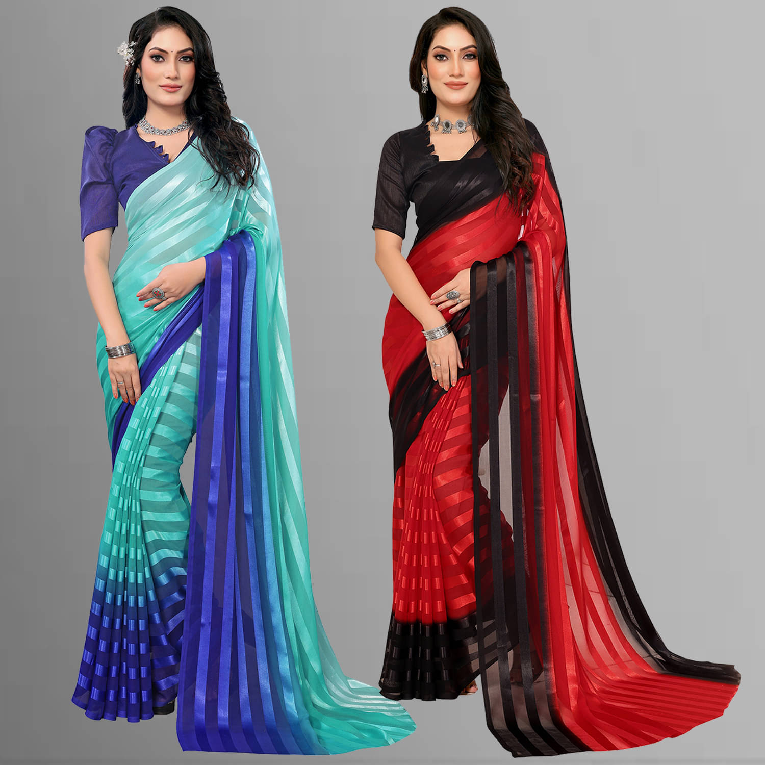 ANAND SAREES Satin Striped Saree With Unstitched Blouse Piece ( Multicolor ) ANAND SAREES Satin Striped Saree With Unstitched Blouse Piece ( Multicolor )