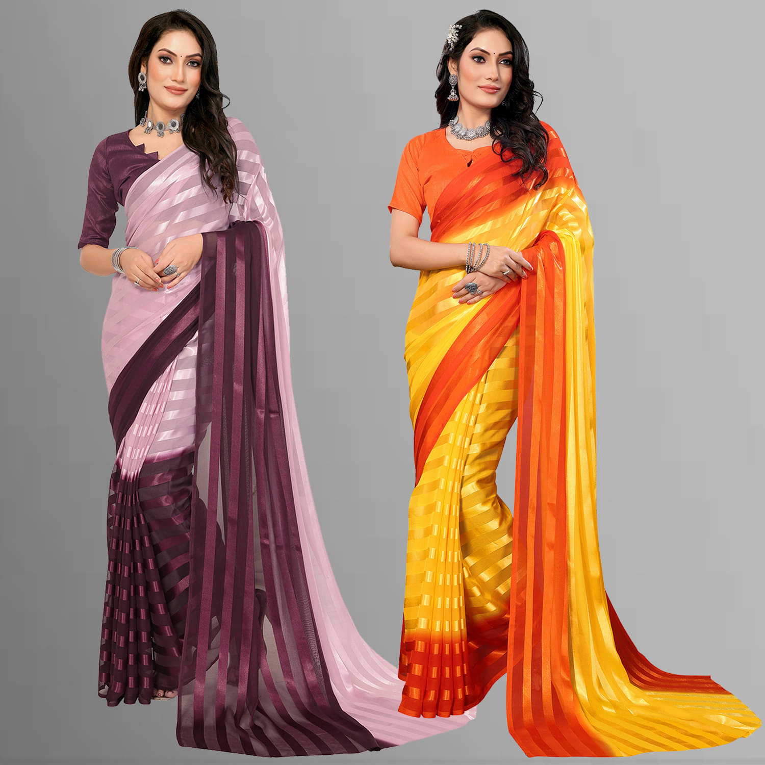     			ANAND SAREES Satin Striped Saree With Unstitched Blouse Piece ( Multicolor )