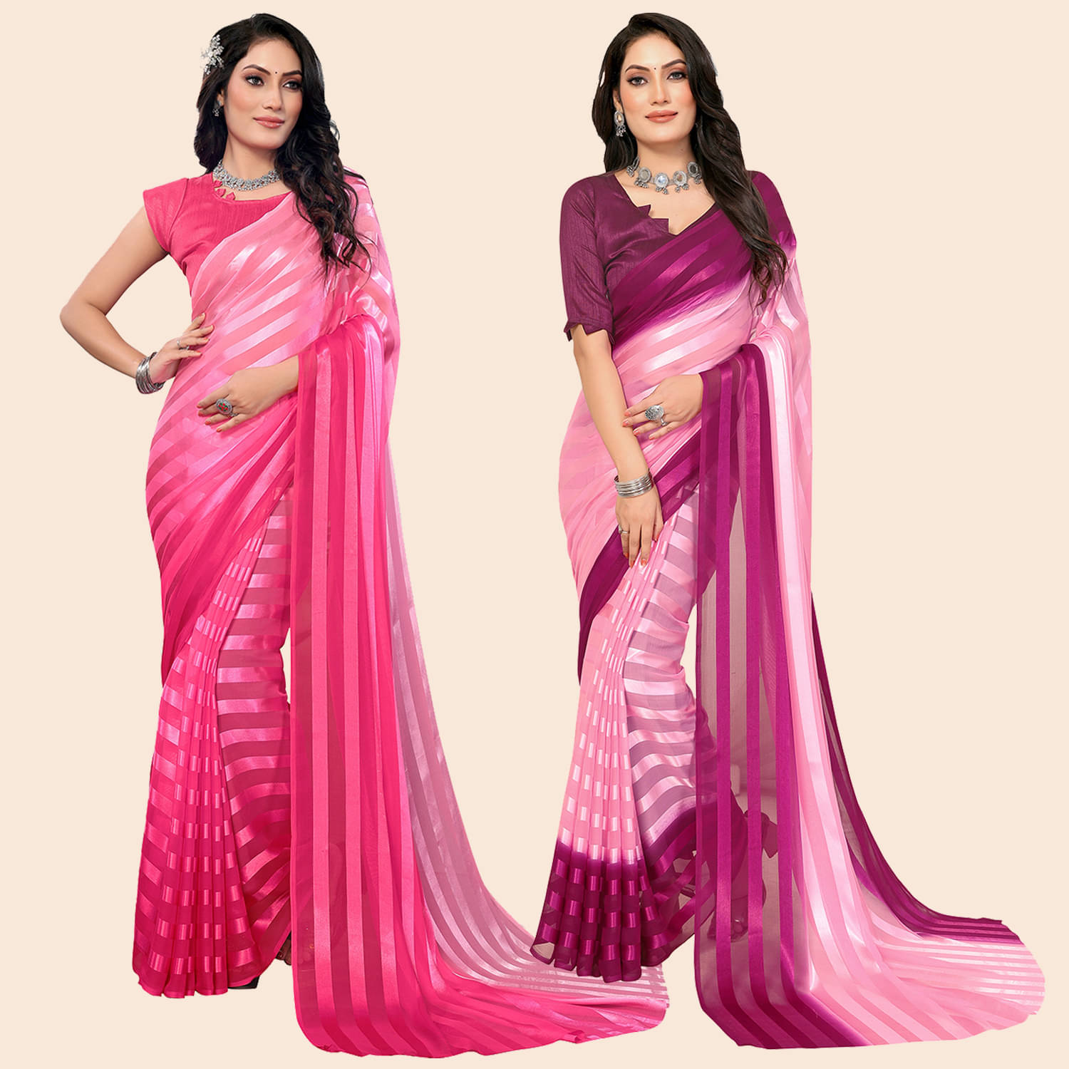 ANAND SAREES Satin Striped Saree With Unstitched Blouse Piece ( Multicolor ) ANAND SAREES Satin Striped Saree With Unstitched Blouse Piece ( Multicolor )