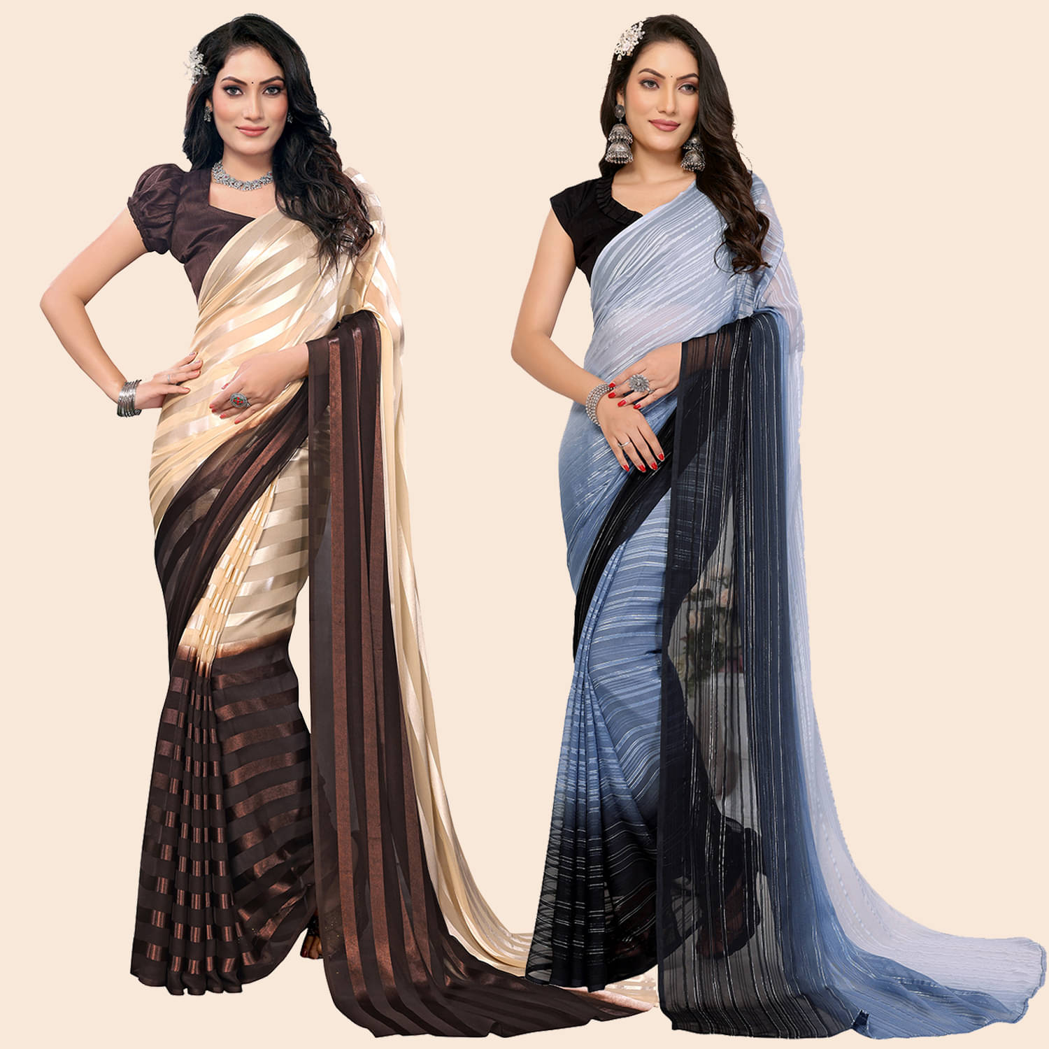     			ANAND SAREES Satin Striped Saree With Unstitched Blouse Piece ( Multicolor )