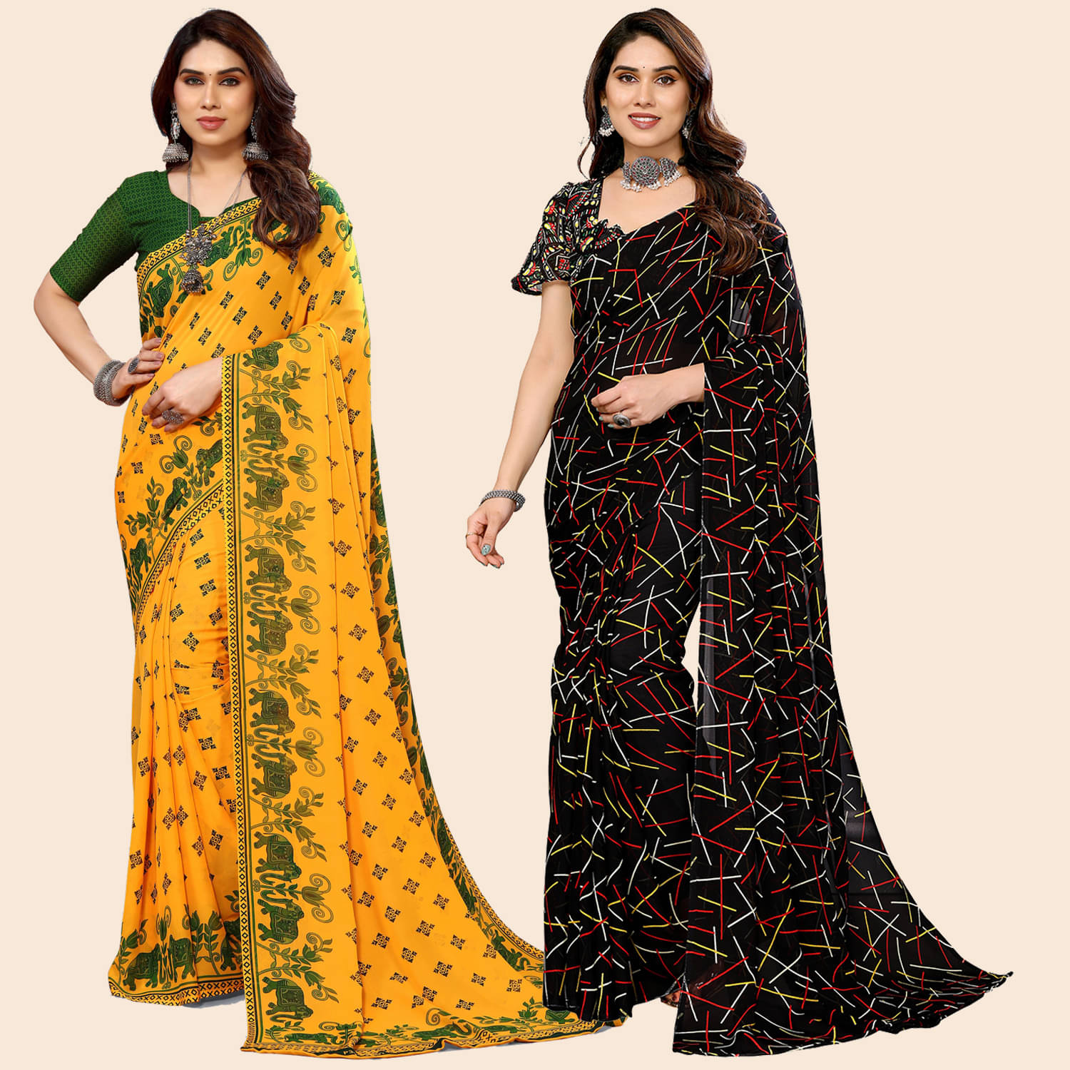     			ANAND SAREES Georgette Printed Saree With Unstitched Blouse Piece ( Multicolor )