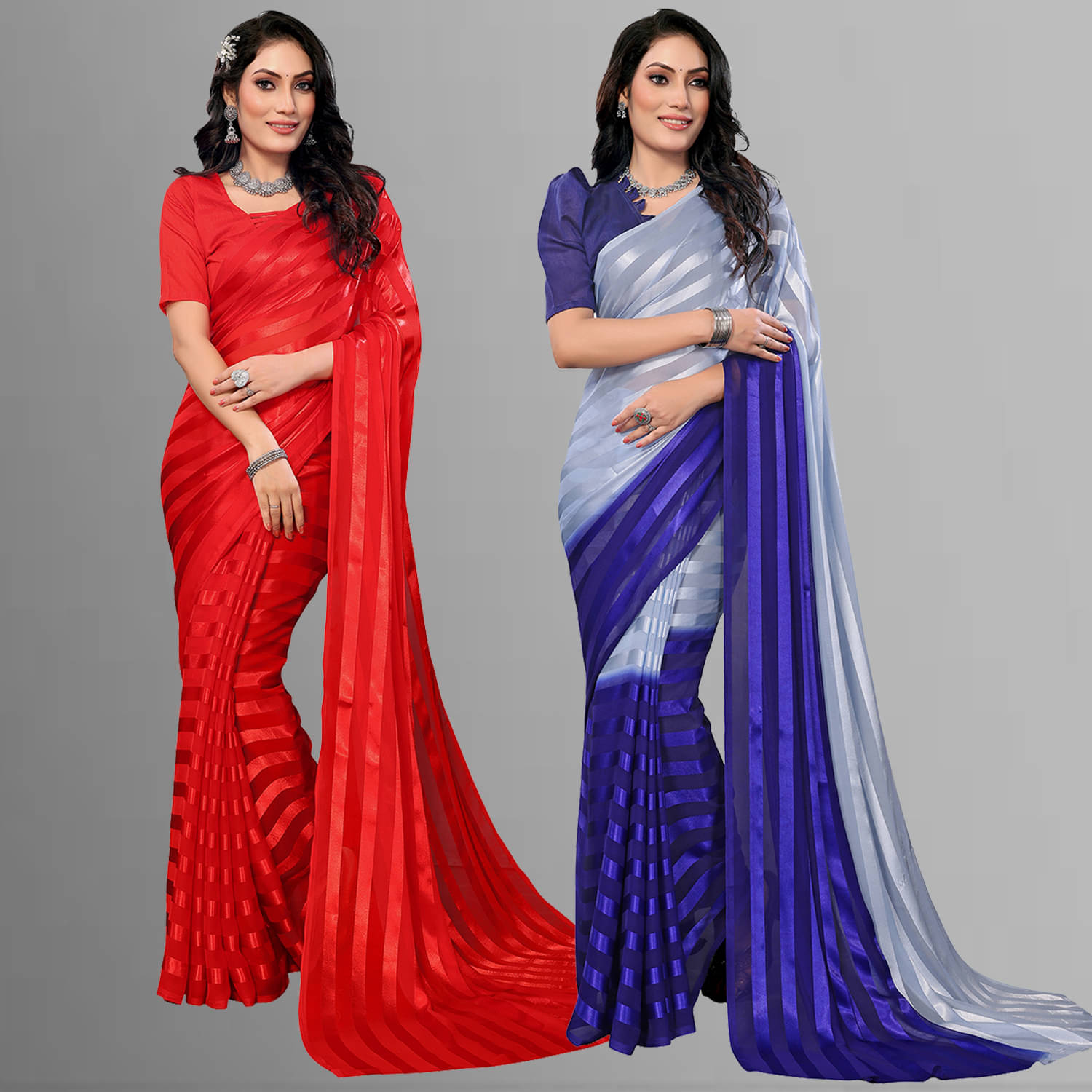 ANAND SAREES Satin Striped Saree With Unstitched Blouse Piece ( Multicolor ) ANAND SAREES Satin Striped Saree With Unstitched Blouse Piece ( Multicolor )