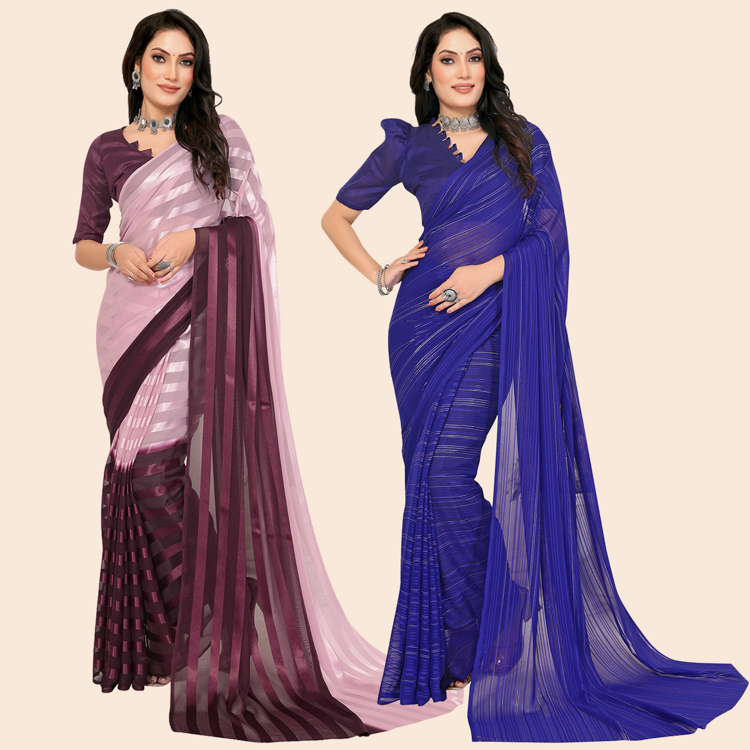 ANAND SAREES Satin Striped Saree With Unstitched Blouse Piece ( Multicolor ) ANAND SAREES Satin Striped Saree With Unstitched Blouse Piece ( Multicolor )