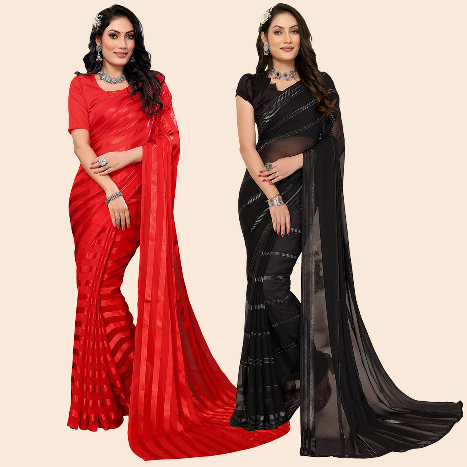     			ANAND SAREES Satin Striped Saree With Unstitched Blouse Piece ( Multicolor )