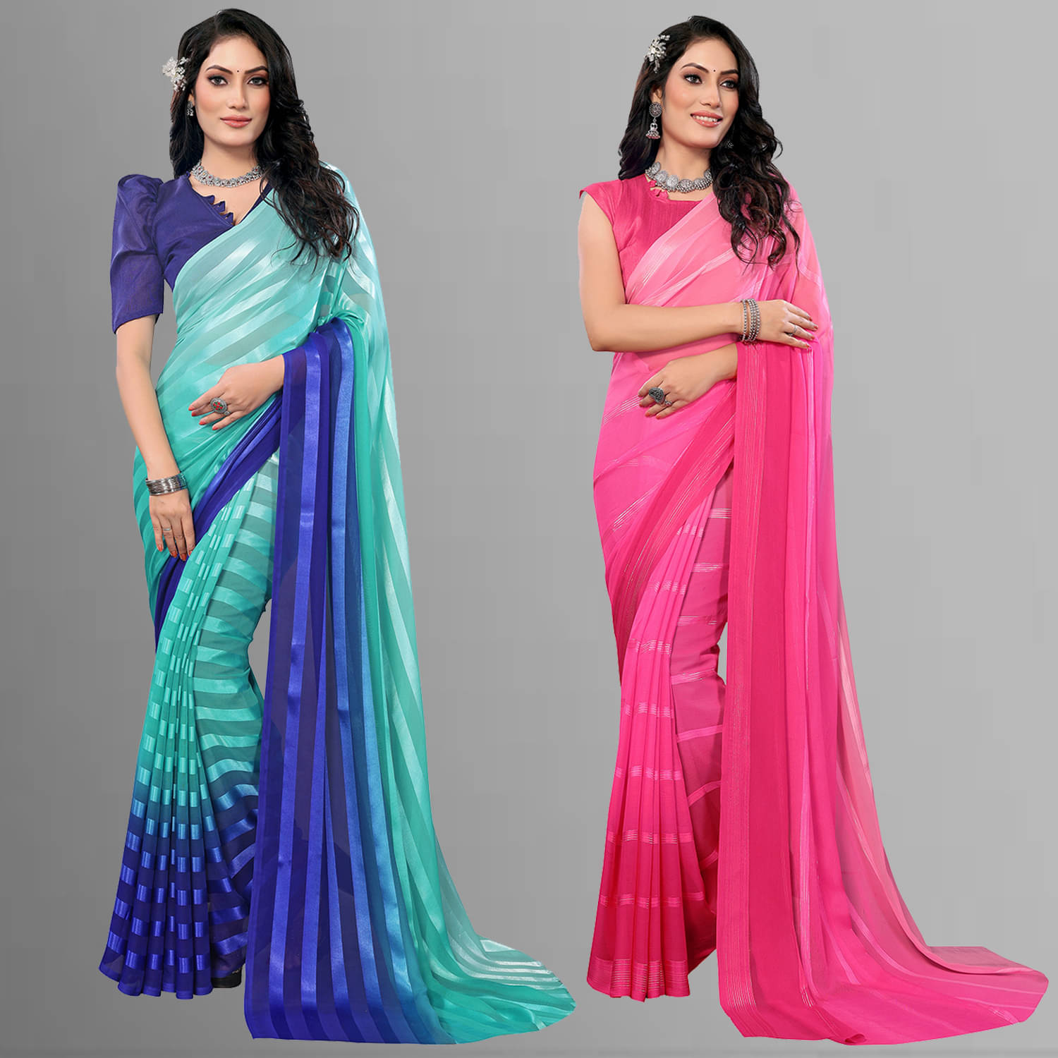     			ANAND SAREES Satin Striped Saree With Unstitched Blouse Piece ( Multicolor )
