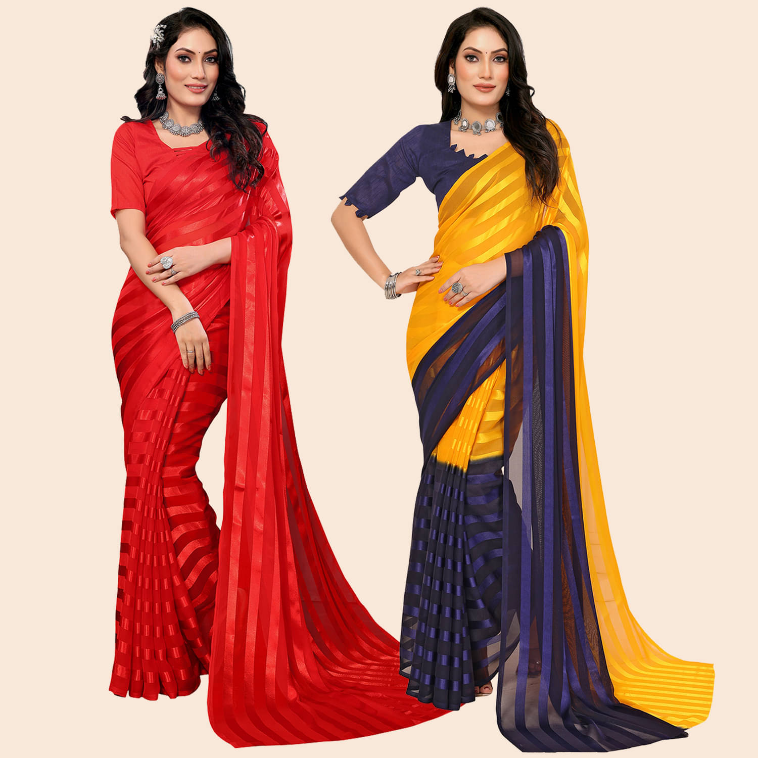     			ANAND SAREES Satin Striped Saree With Unstitched Blouse Piece ( Multicolor )