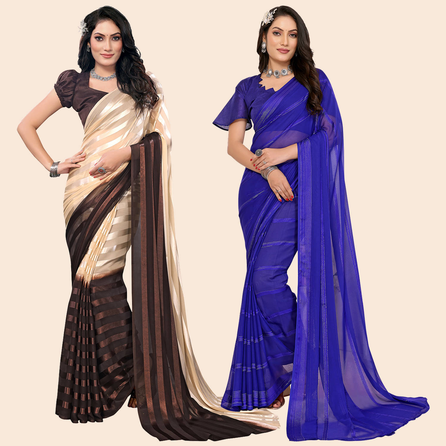 ANAND SAREES Satin Striped Saree With Unstitched Blouse Piece ( Multicolor ) ANAND SAREES Satin Striped Saree With Unstitched Blouse Piece ( Multicolor )