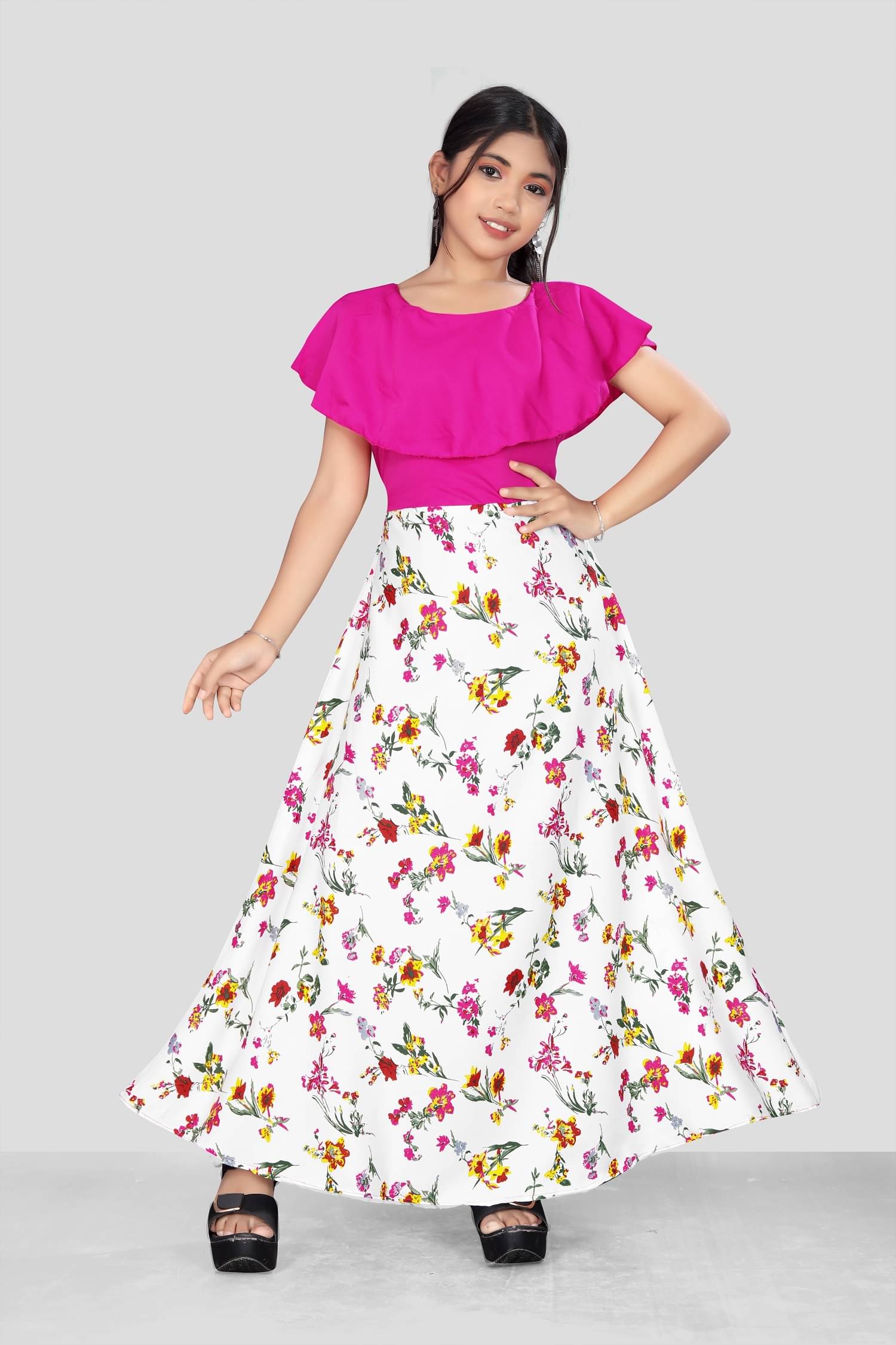 Aarya Creation Crepe Fit And Flare Dress For Girls ( Pack of 1 , Pink ) Aarya Creation Crepe Fit And Flare Dress For Girls ( Pack of 1 , Pink )