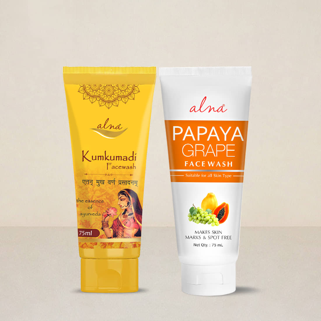 Alna Kumkumadi Face Wash with Papaya Grape Face Wash 75ml Each , Pack of 2