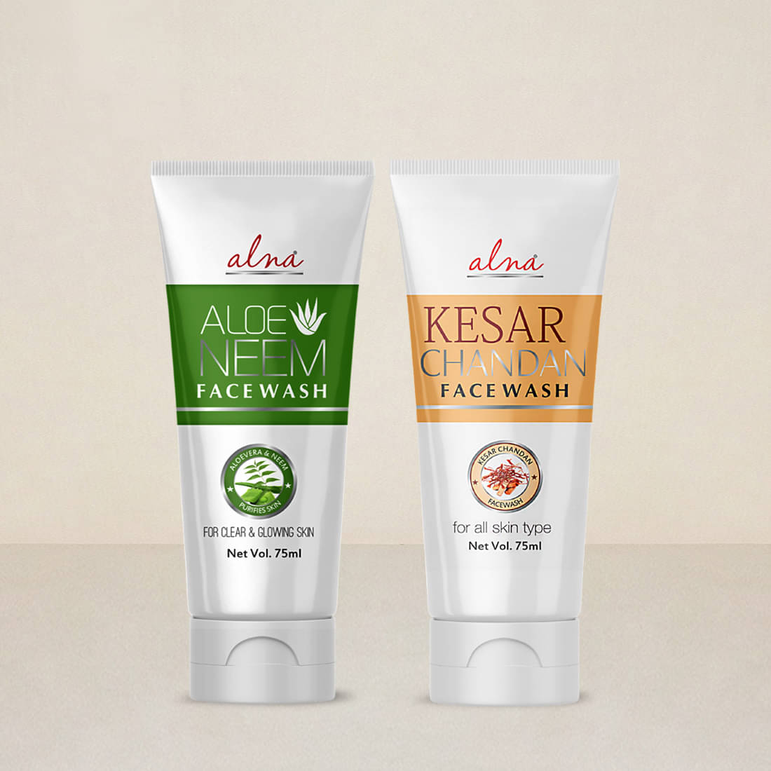     			Alna Aloe Neem Face Wash with Kesar Chandan Face Wash 75ml Each , Pack of 2