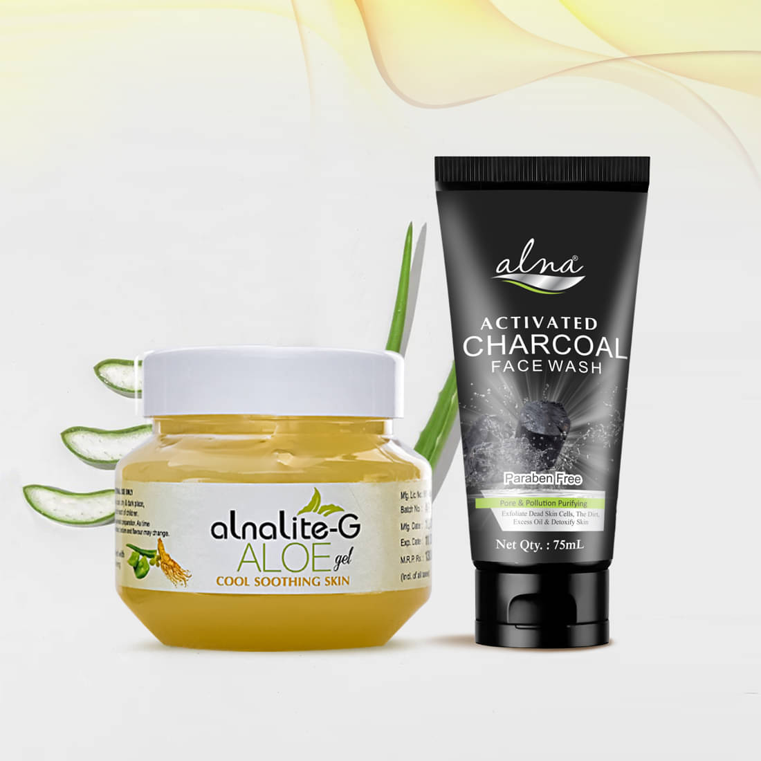     			Alna Alnalite-G Aloe Gel 100gm with Charcoal Face Wash 75ml , Pack of 2