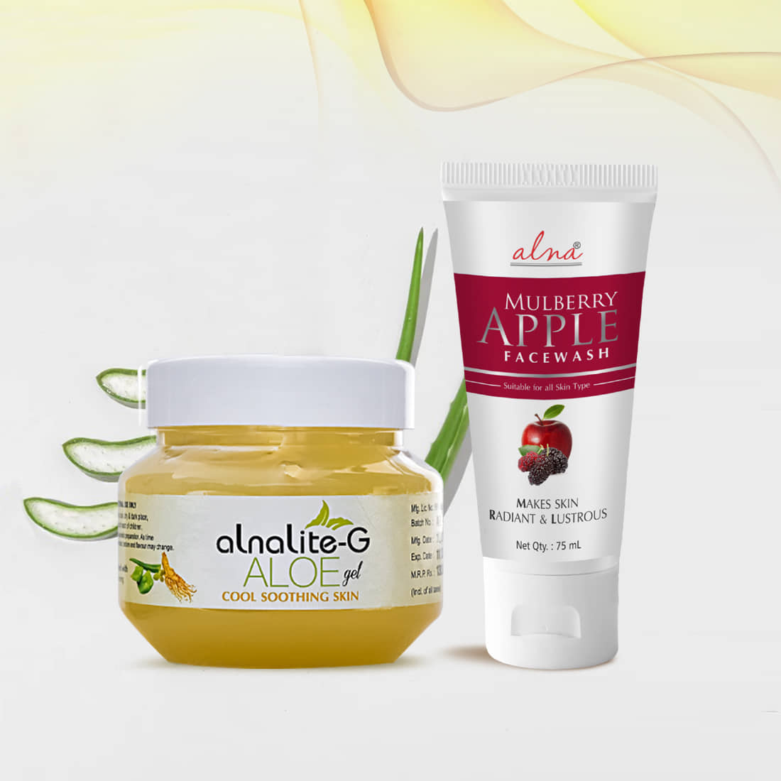 Alna Alnalite-G Aloe Gel 100gm with Mulberry Apple Face Wash 75ml, For All Skin Type , Pack of 2