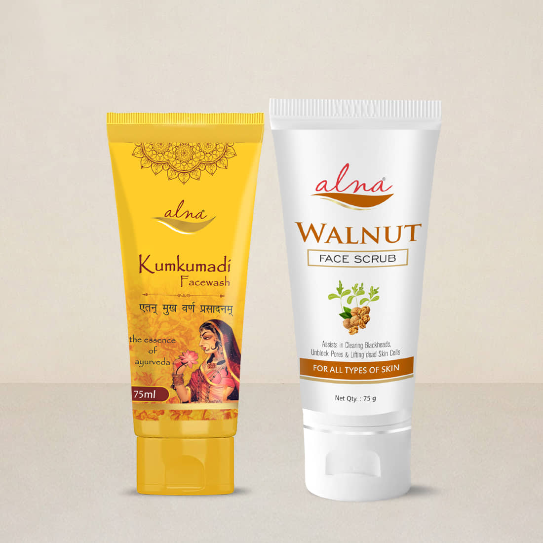Alna Kumkumadi Face Wash with Walnut Face Scrub 75ml Each , Pack of 2