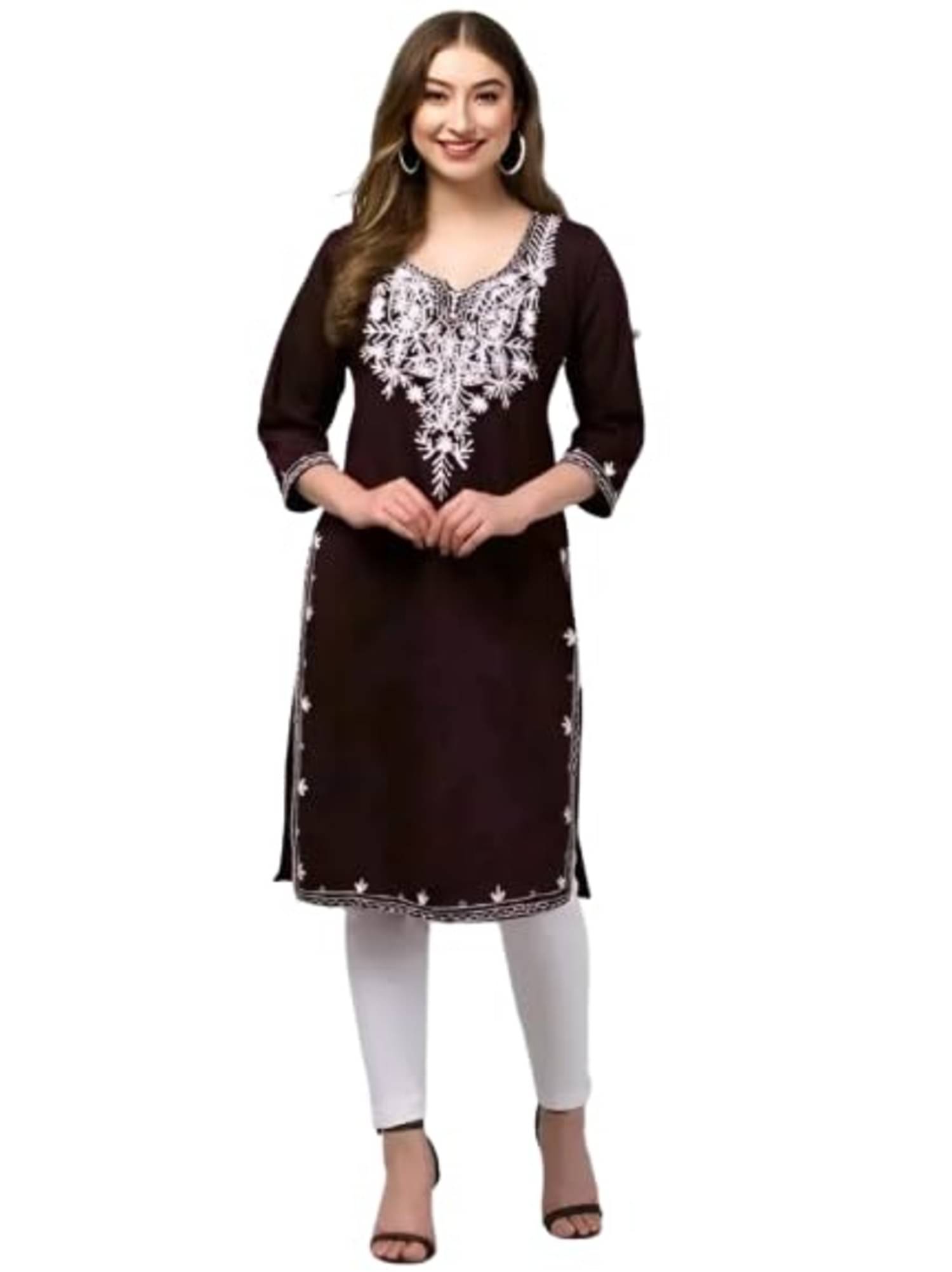 Aura Glam Pack of 1 Woollen Embroidered Straight Women's Kurti - ( Multicolor4 )     			Aura Glam Pack of 1 Woollen Embroidered Straight Women's Kurti - ( Multicolor4 )