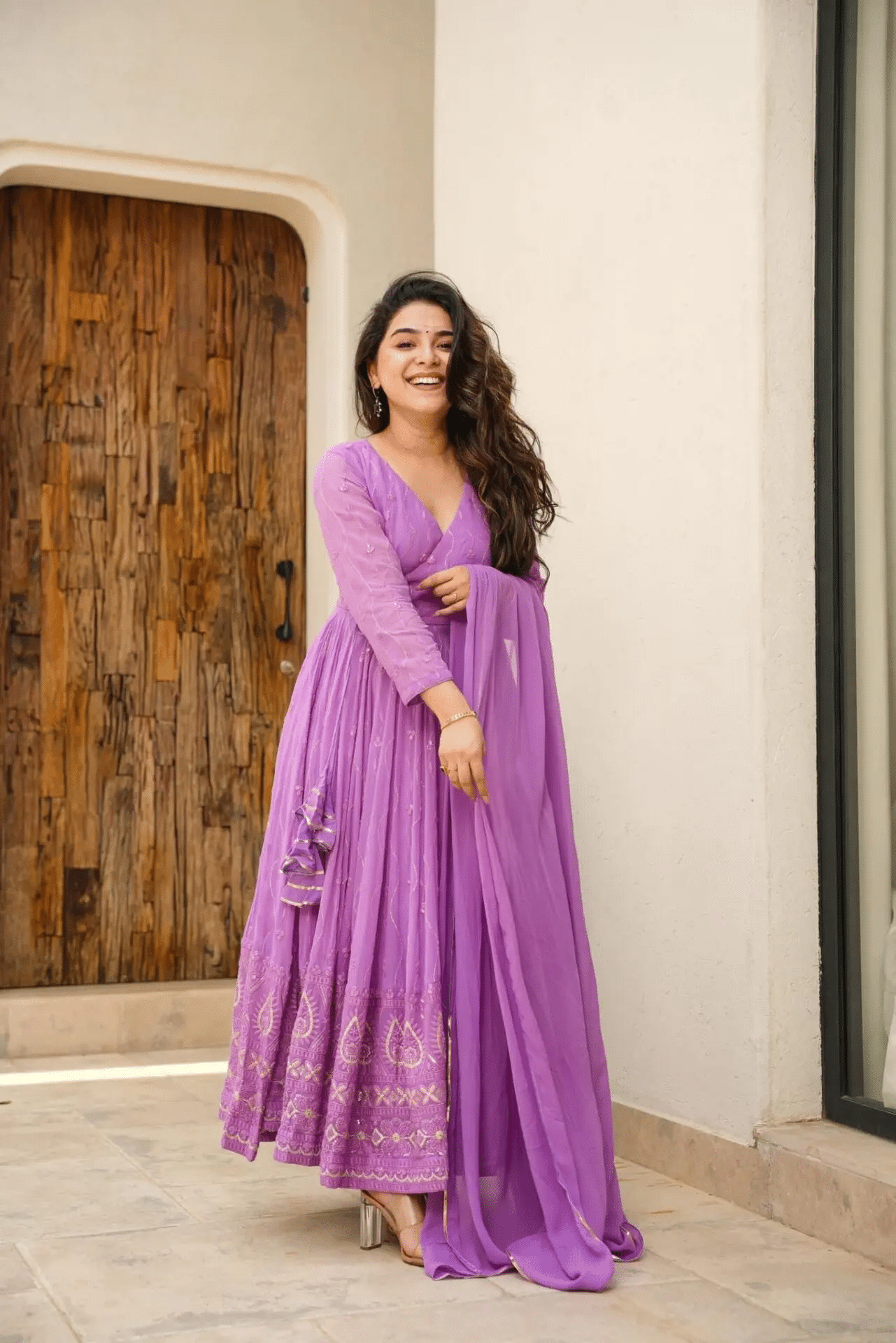     			Estela Georgette Embroidered Kurti With Pants Women's Stitched Salwar Suit - Purple ( Pack of 1 )