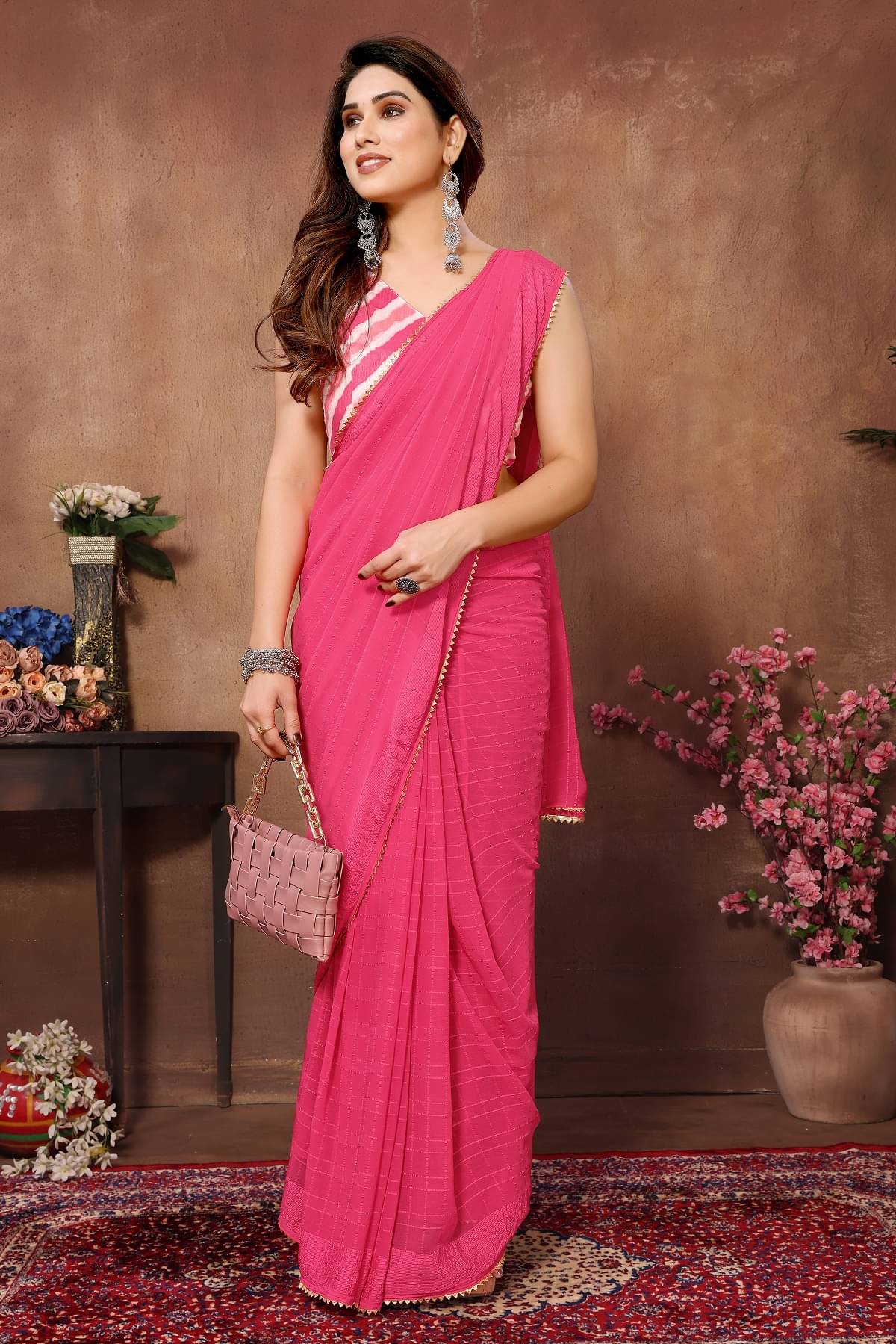     			Gazal Fashions Georgette Printed Saree With Unstitched Blouse Piece ( Pink )