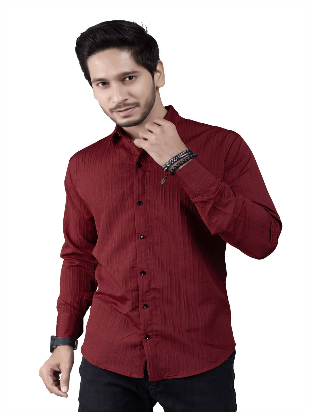 JEEVAAN - THE PERFECT FASHION Cotton Blend Slim Fit Popcorn Textured Full Sleeves Men's Casual Shirt - Maroon ( Pack of 1 )