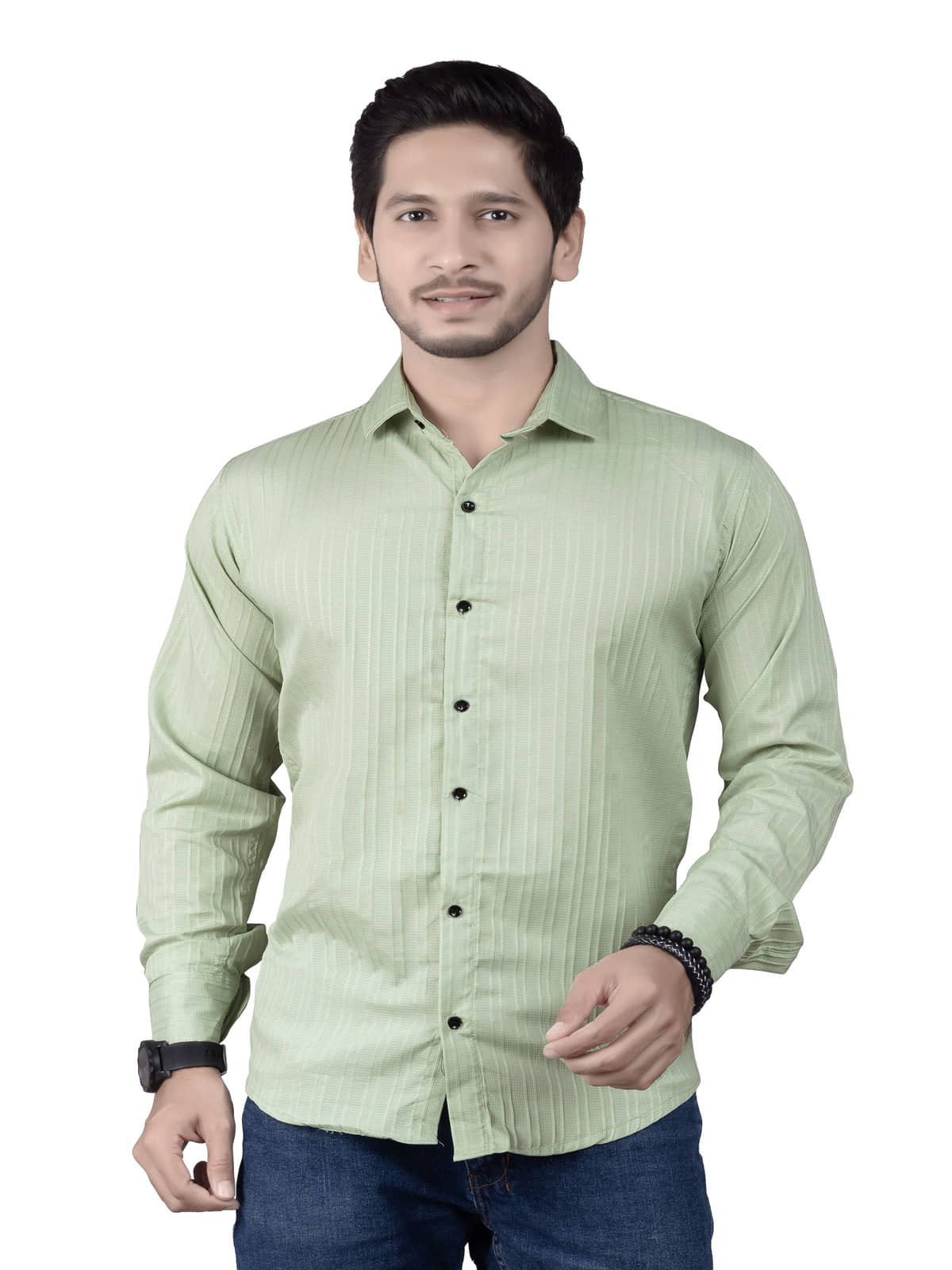 JEEVAAN - THE PERFECT FASHION Cotton Blend Slim Fit Popcorn Textured Full Sleeves Men's Casual Shirt - Green ( Pack of 1 )