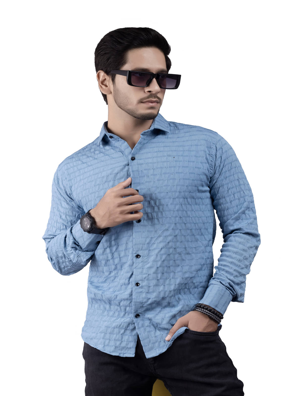 JEEVAAN - THE PERFECT FASHION Cotton Blend Slim Fit Popcorn Textured Full Sleeves Men's Casual Shirt - Blue ( Pack of 1 )