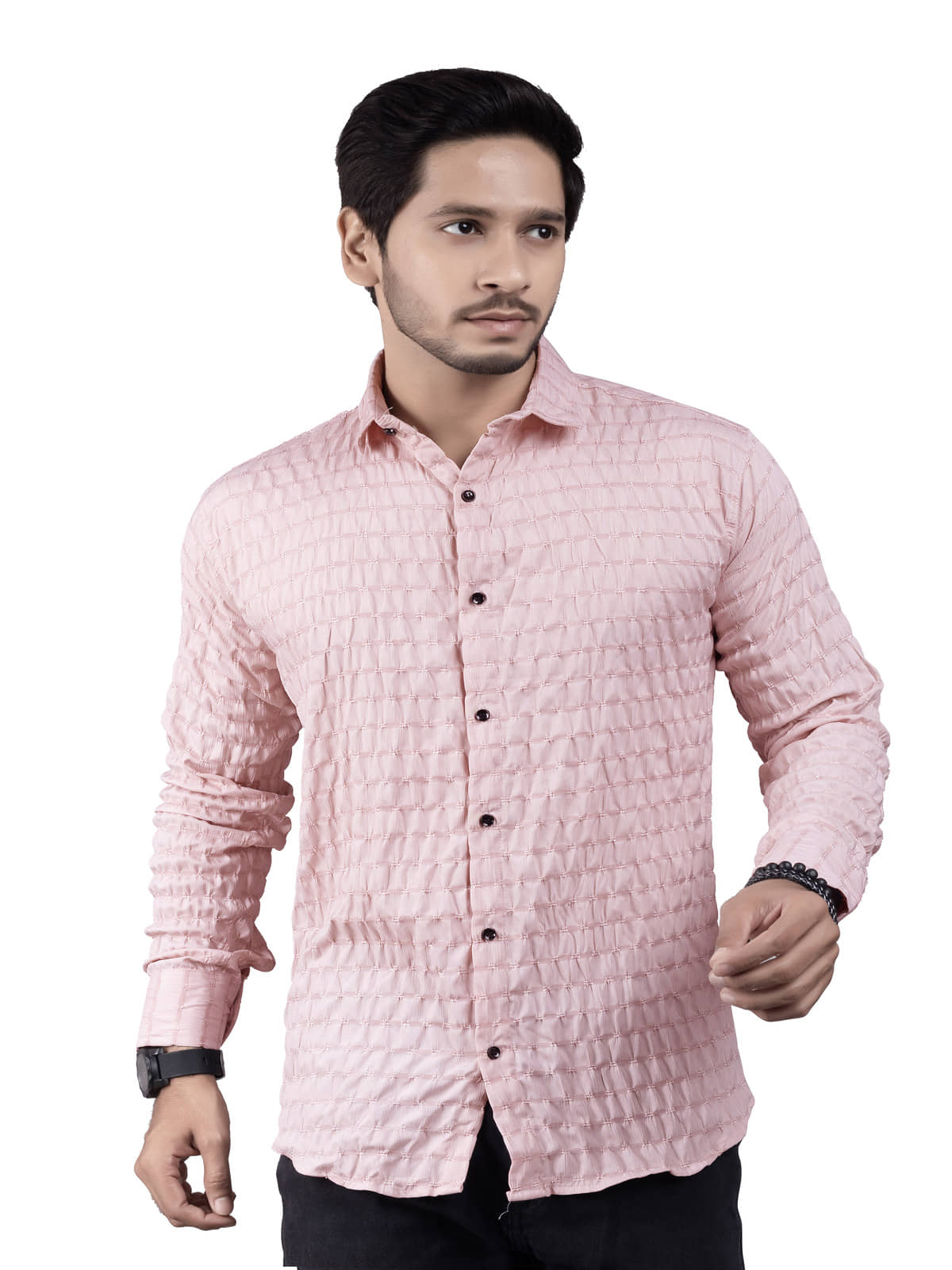 JEEVAAN - THE PERFECT FASHION Cotton Blend Slim Fit Popcorn Textured Full Sleeves Men's Casual Shirt - Peach ( Pack of 1 )