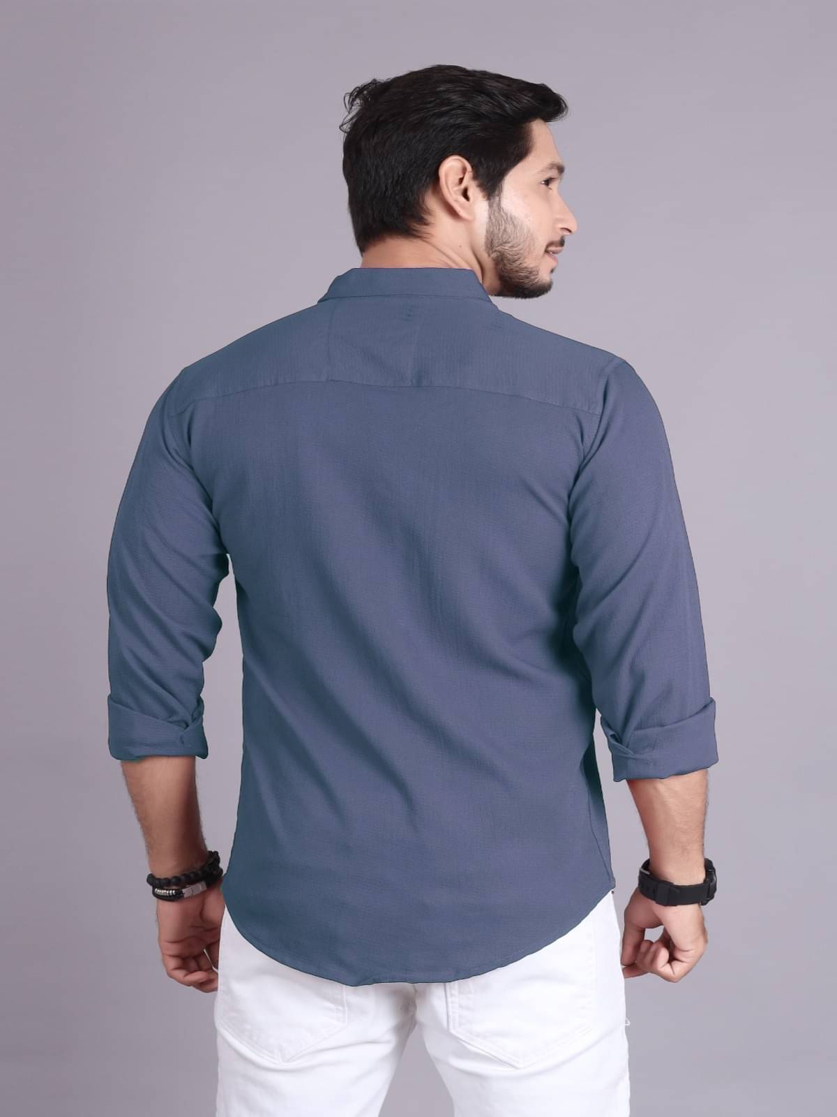 JEEVAAN - THE PERFECT FASHION Cotton Blend Slim Fit Solids Full Sleeves Men's Casual Shirt - Dark Grey ( Pack of 1 ) - Image 4