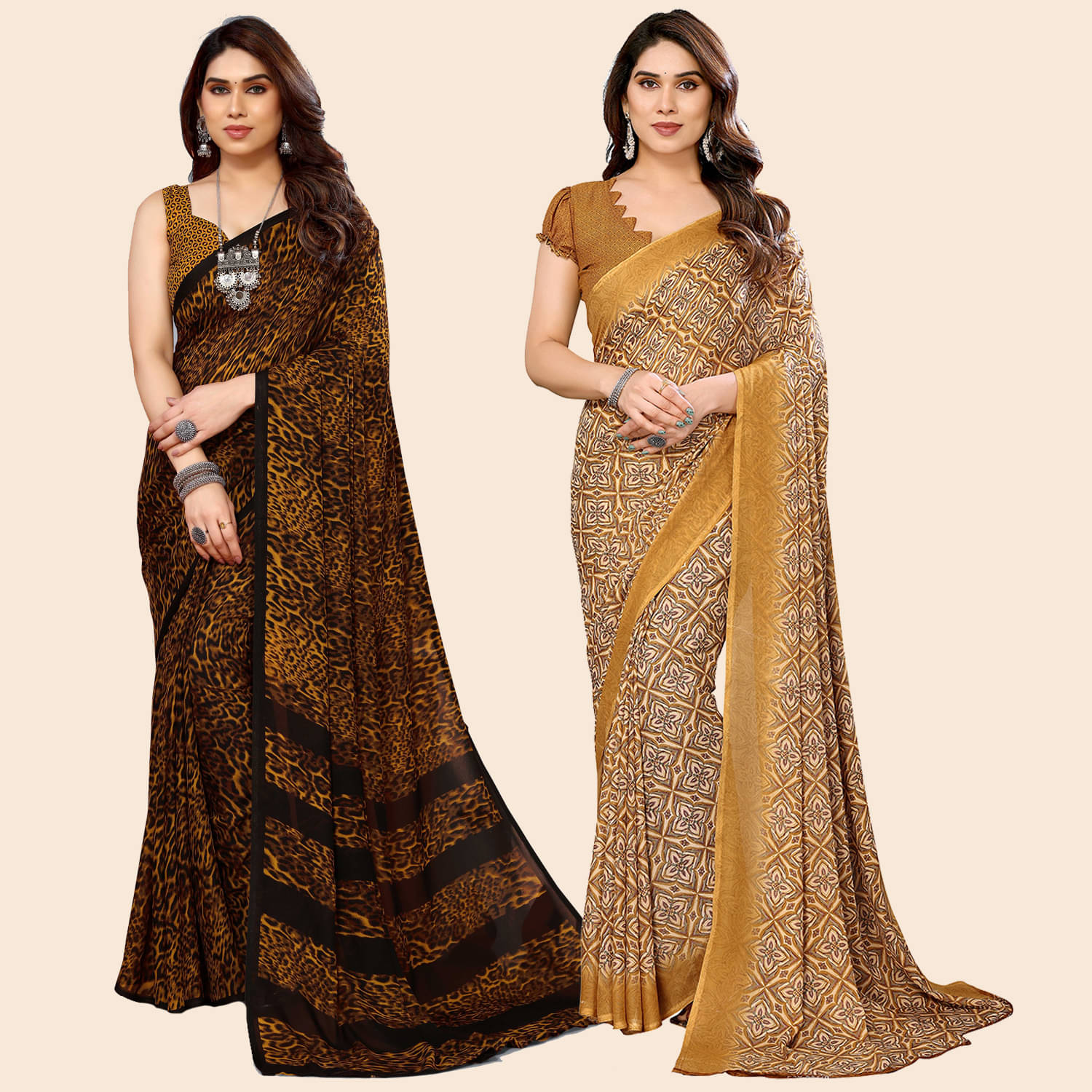     			Kashvi Sarees Georgette Printed Saree With Unstitched Blouse Piece ( Multicolor )