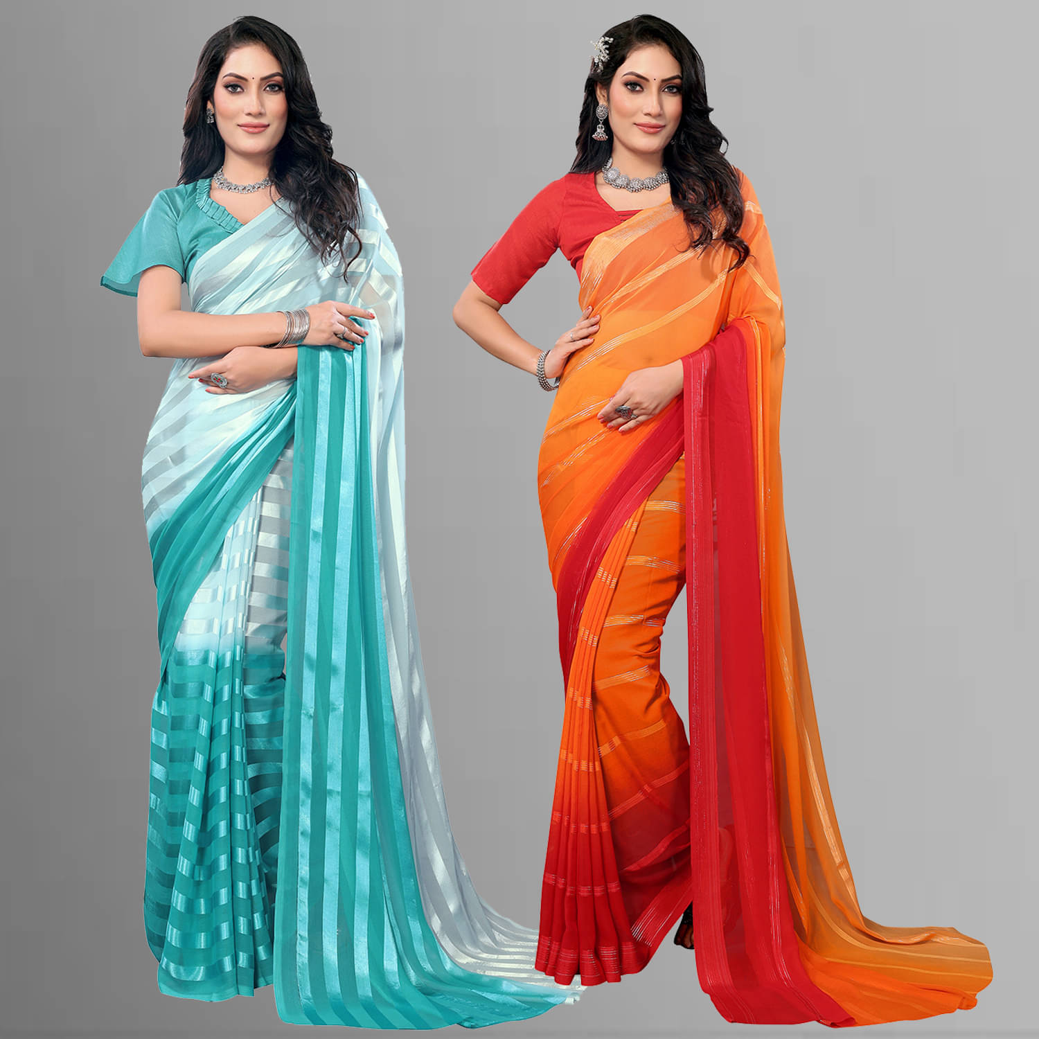 Kashvi Sarees Satin Striped Saree With Unstitched Blouse Piece ( Multicolor )     			Kashvi Sarees Satin Striped Saree With Unstitched Blouse Piece ( Multicolor )