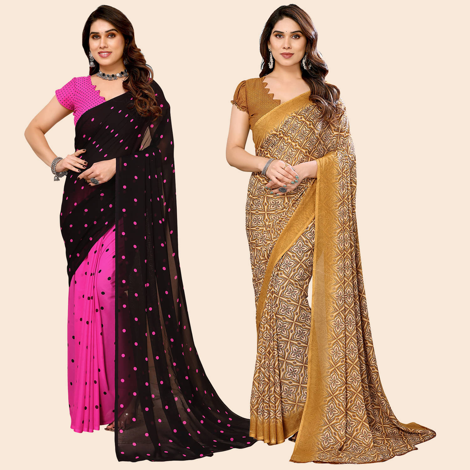     			Kashvi Sarees Georgette Printed Saree With Unstitched Blouse Piece ( Multicolor )