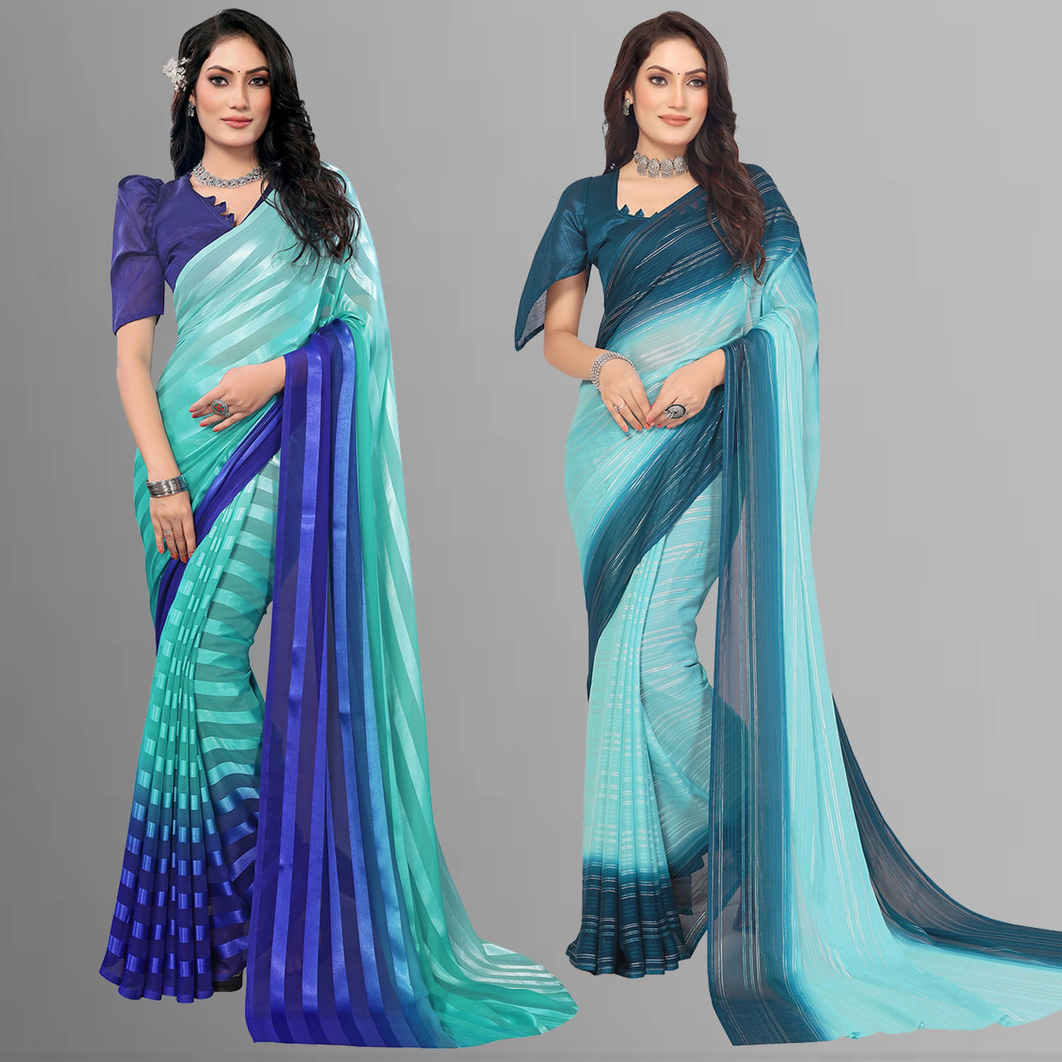     			Kashvi Sarees Satin Striped Saree With Unstitched Blouse Piece ( Multicolor )