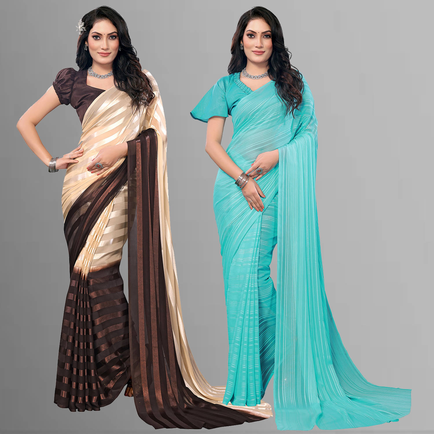 Kashvi Sarees Satin Striped Saree With Unstitched Blouse Piece ( Multicolor ) Kashvi Sarees Satin Striped Saree With Unstitched Blouse Piece ( Multicolor )