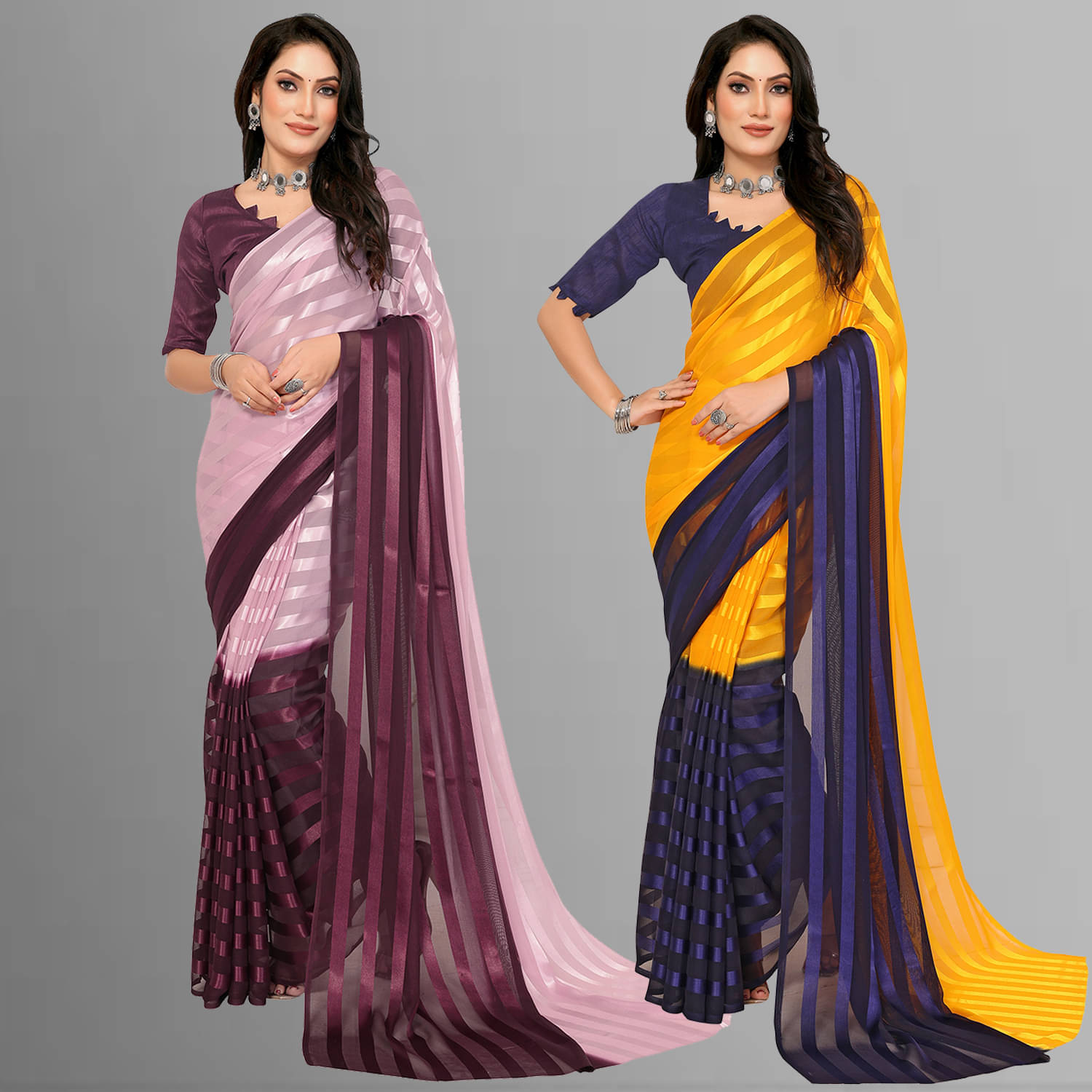 Kashvi Sarees Satin Striped Saree With Unstitched Blouse Piece ( Multicolor )     			Kashvi Sarees Satin Striped Saree With Unstitched Blouse Piece ( Multicolor )