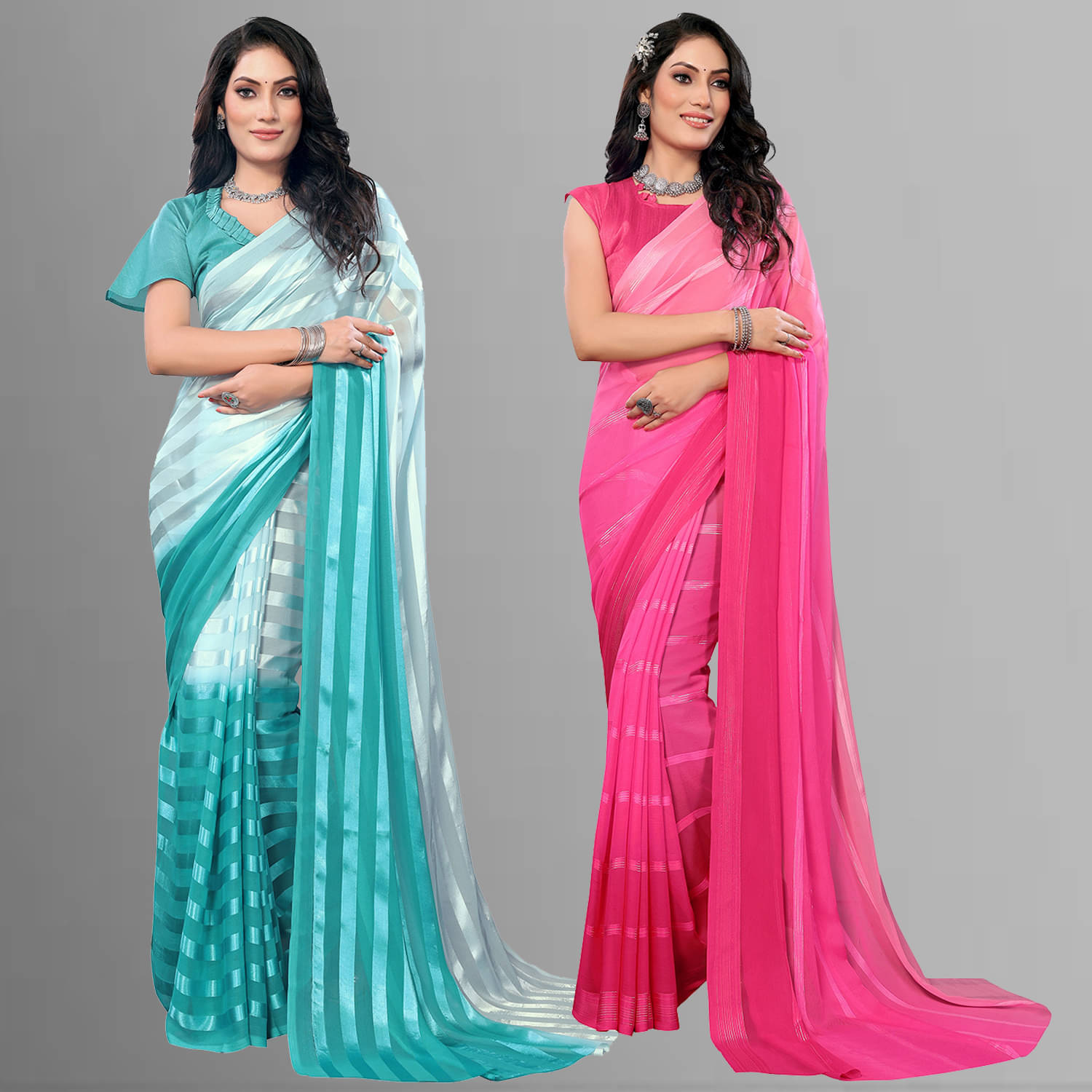     			Kashvi Sarees Satin Striped Saree With Unstitched Blouse Piece ( Multicolor )