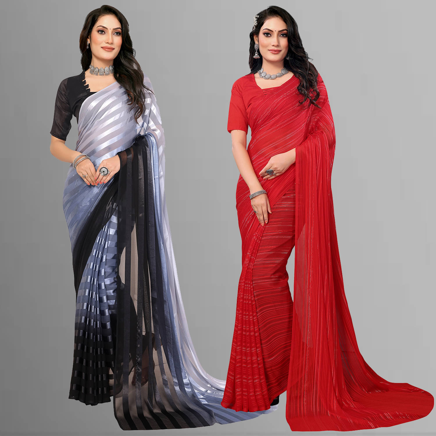 Kashvi Sarees Satin Striped Saree With Unstitched Blouse Piece ( Multicolor )     			Kashvi Sarees Satin Striped Saree With Unstitched Blouse Piece ( Multicolor )