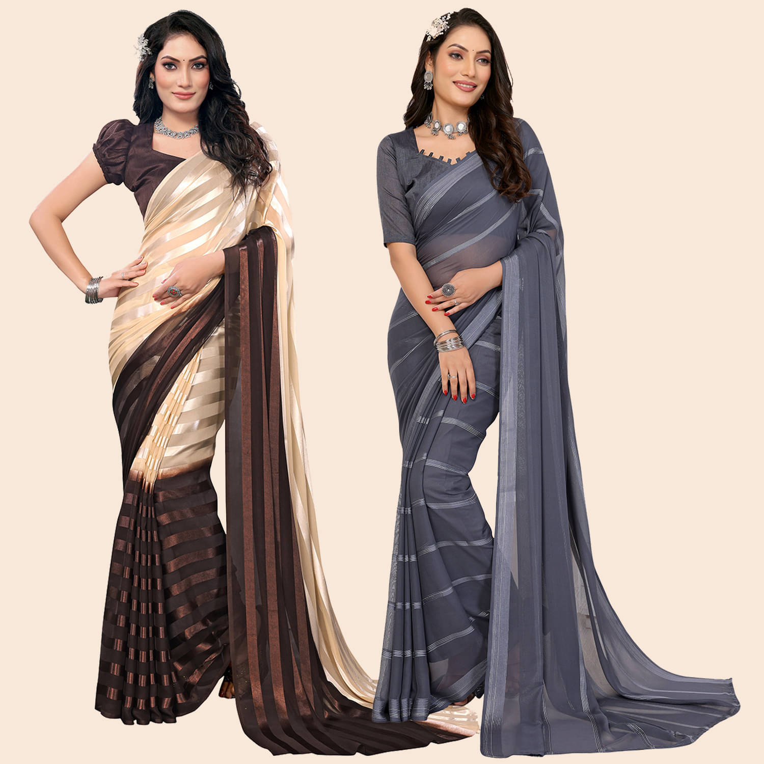 Kashvi Sarees Satin Striped Saree With Unstitched Blouse Piece ( Multicolor )     			Kashvi Sarees Satin Striped Saree With Unstitched Blouse Piece ( Multicolor )